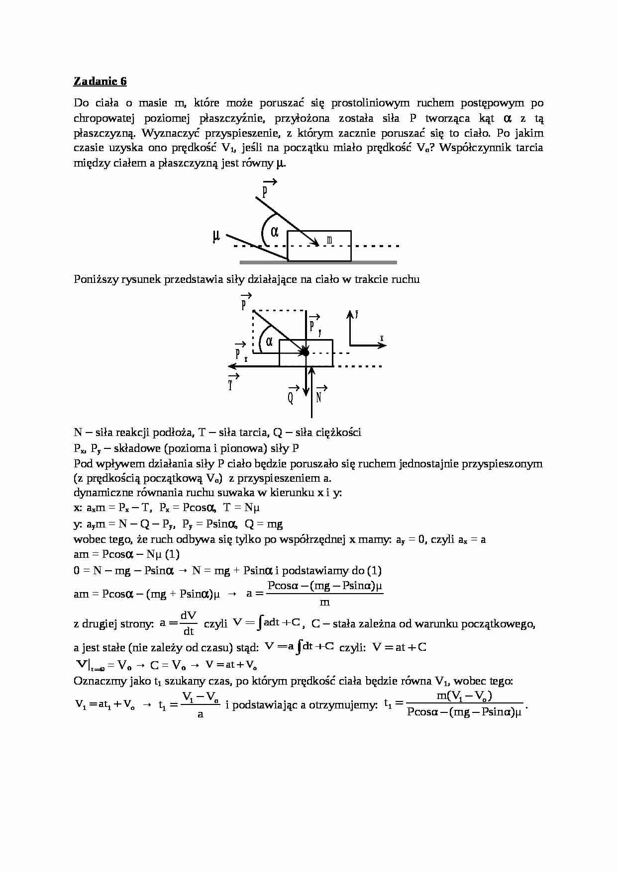 Mechanika techniczna - ćwiczenia - Ruch postępowy - strona 1