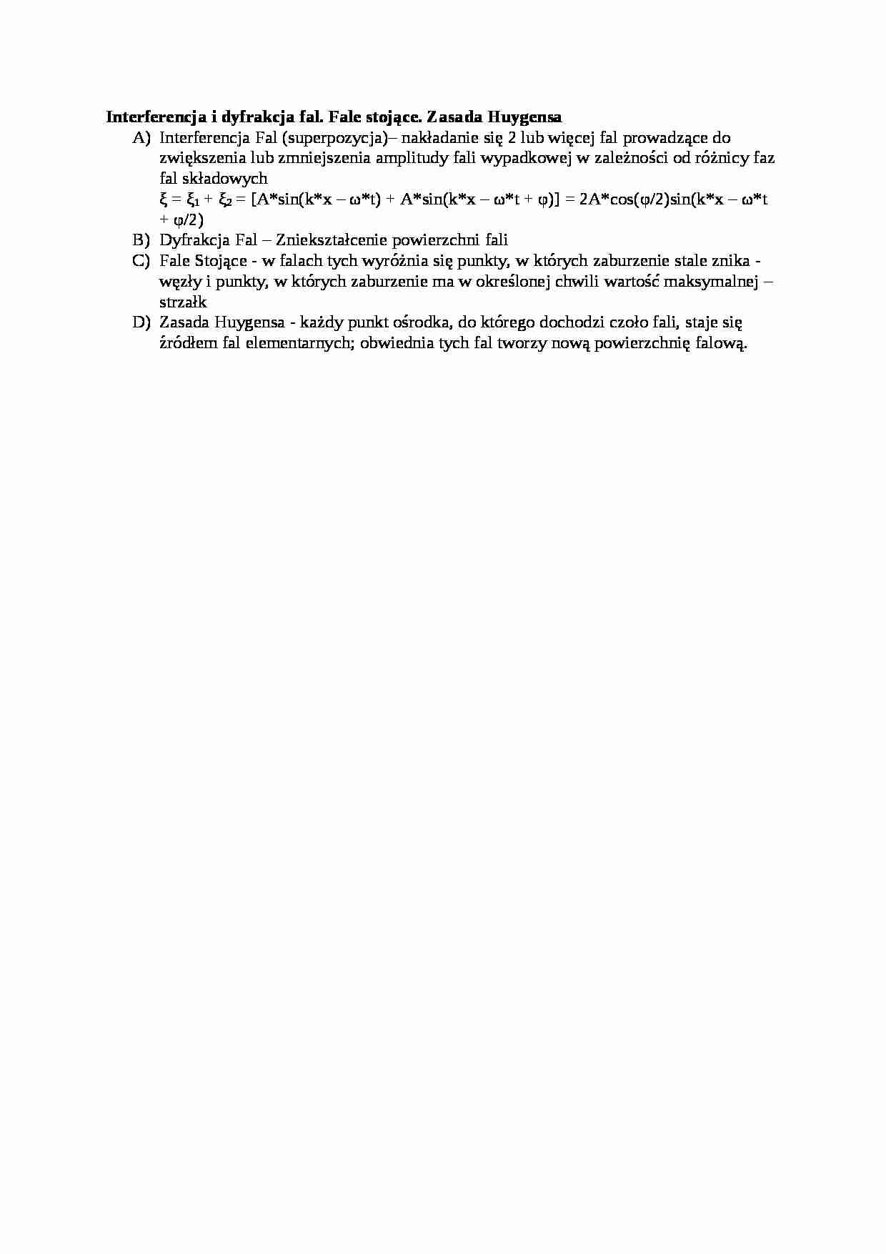 Interferencja i dyfrakcja fal - opracowanie - strona 1