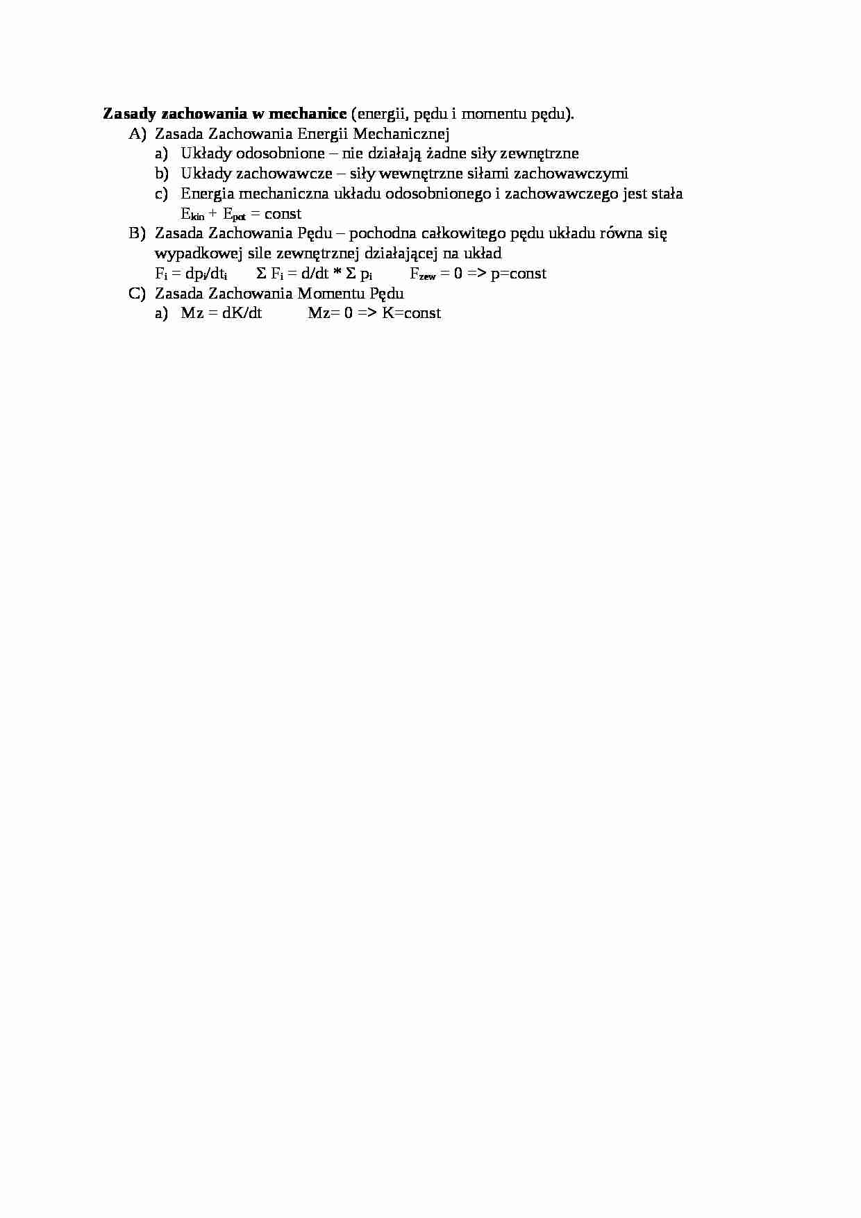 Zasady zachowania w mechanice - wykład - strona 1