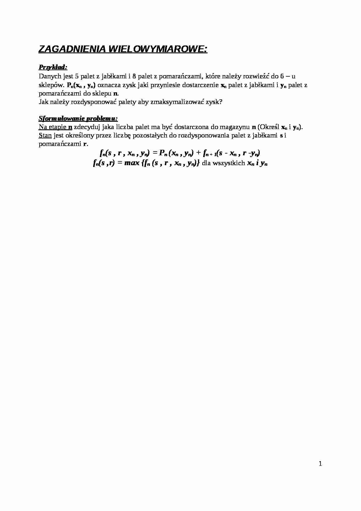 Zagadnienia wielowymiarowe - wykład - strona 1