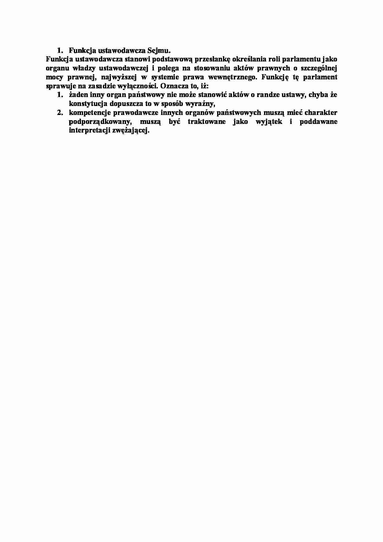 Funkcja ustawodawcza Sejmu-opracowanie - Władza -  ustawodawcza - System prawa - strona 1