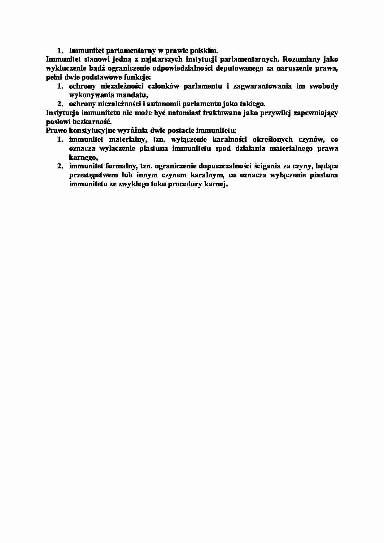 Immunitet parlamentarny w prawie polskim-opracowanie - strona 1