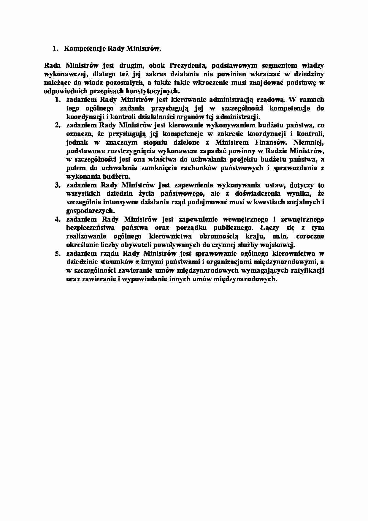 Kompetencje Rady Ministrów-opracowanie - strona 1