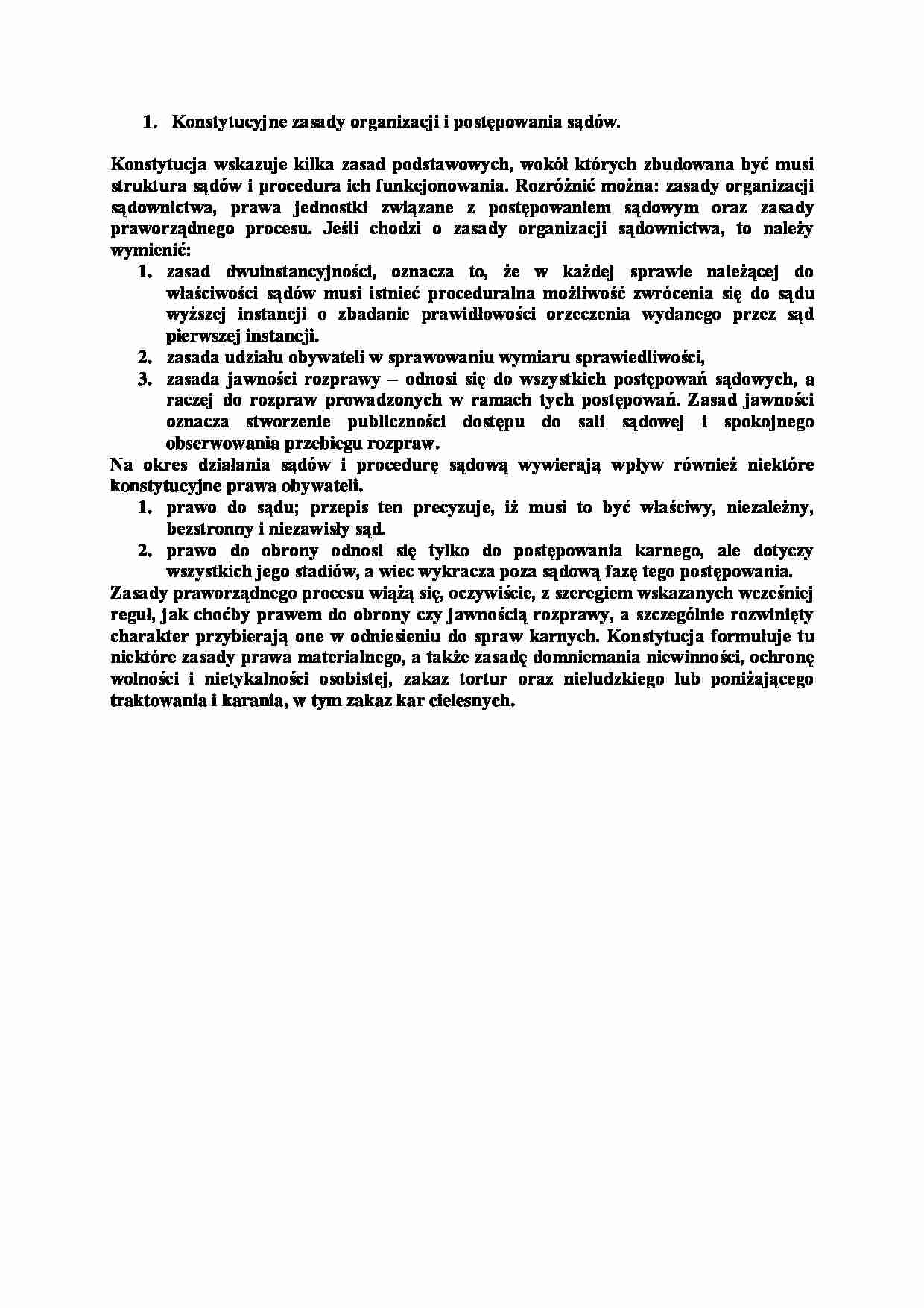 Konstytucyjne zasady organizacji i postępowania sądów-opracowanie - strona 1