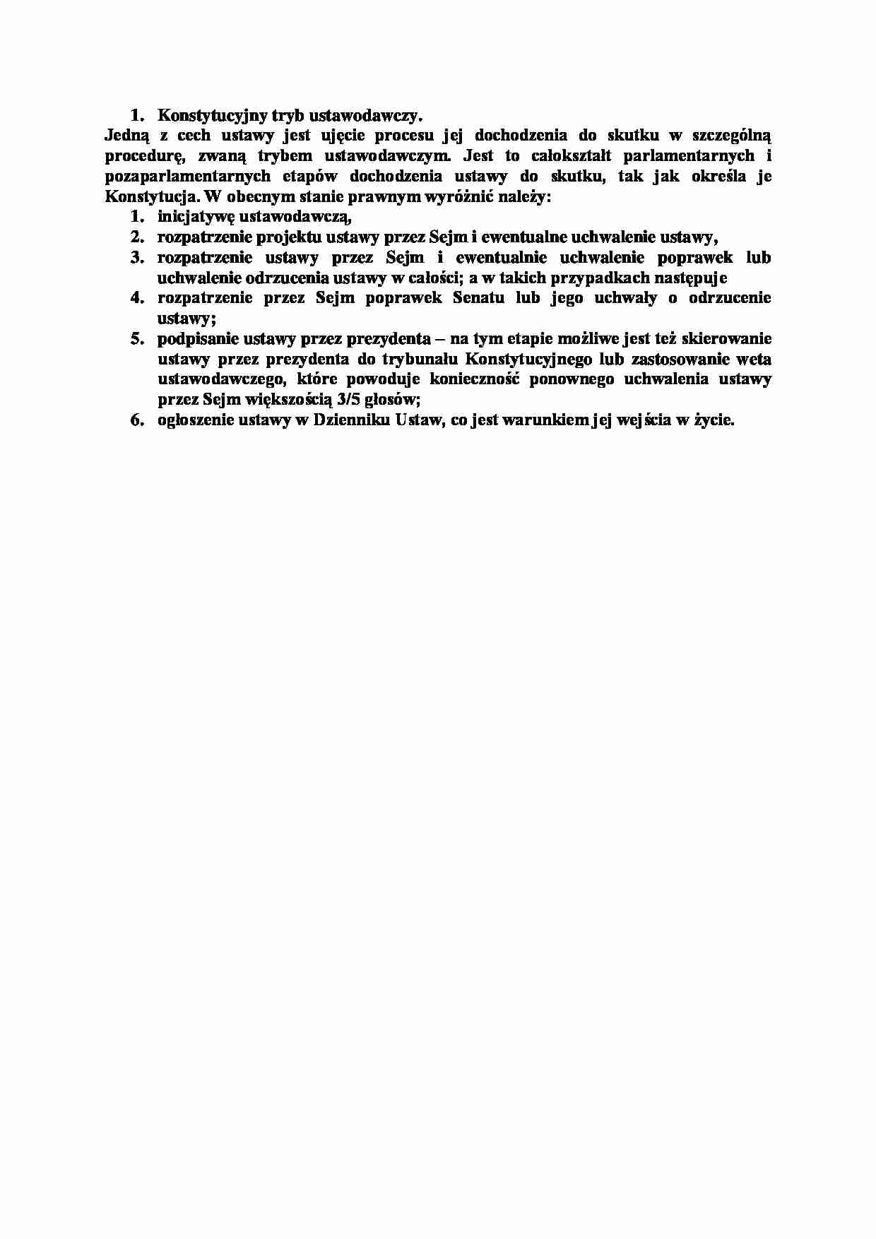Konstytucyjny tryb ustawodawczy-opracowanie - strona 1