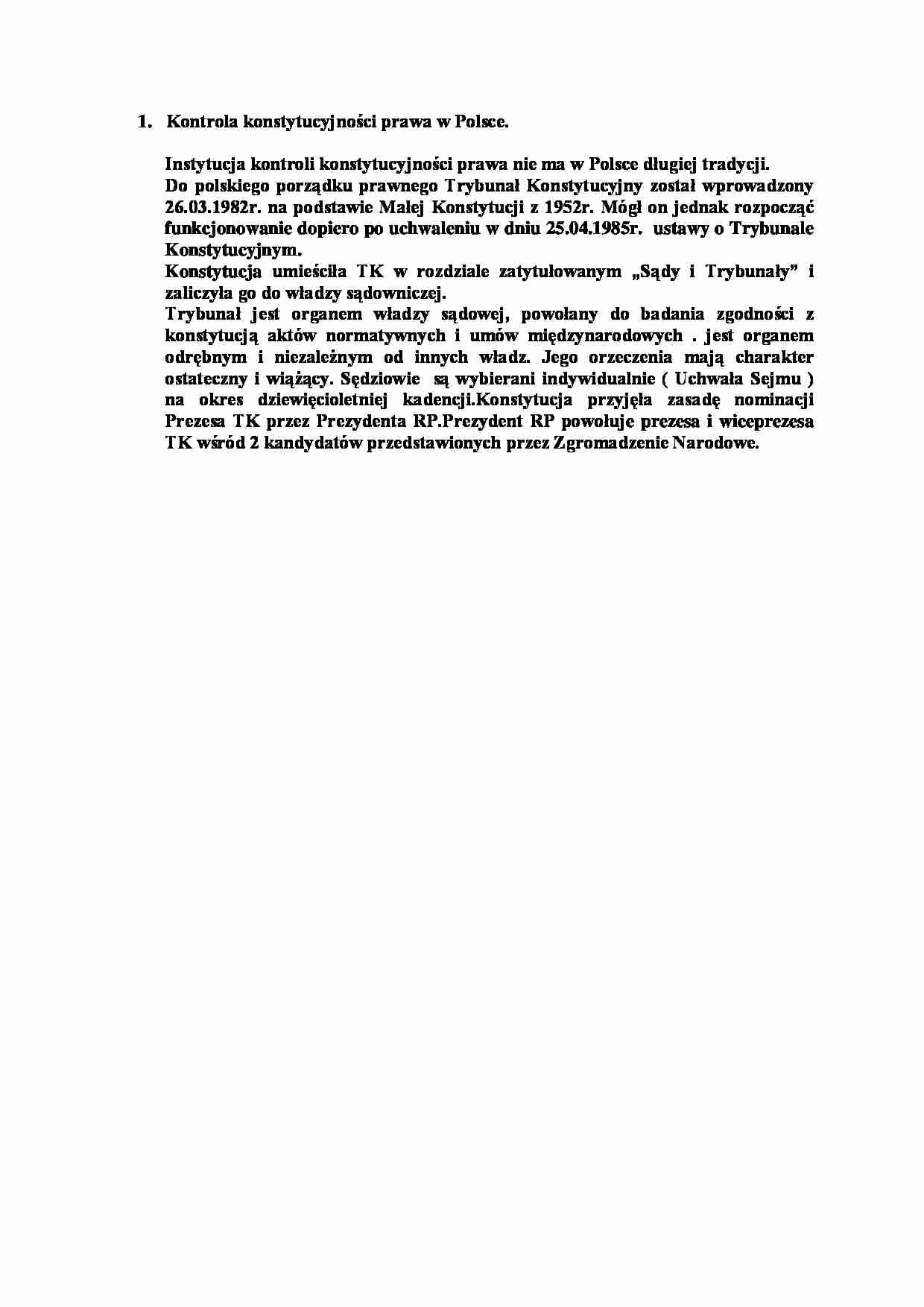 Kontrola konstytucyjności prawa w Polsce-opracowanie - strona 1