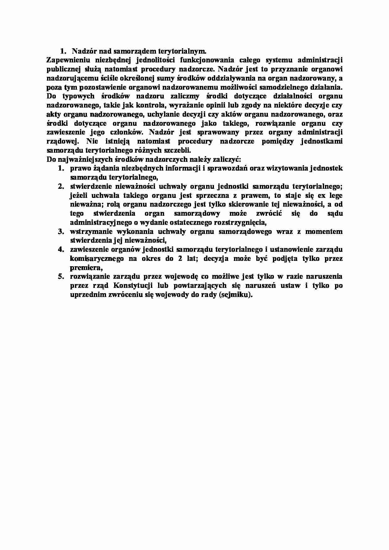 Nadzór nad samorządem terytorialnym-opracowanie - System administracji - strona 1