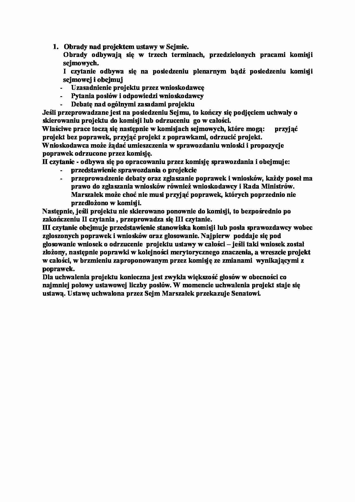 Obrady nad projektem ustawy w Sejmie-opracowanie - strona 1