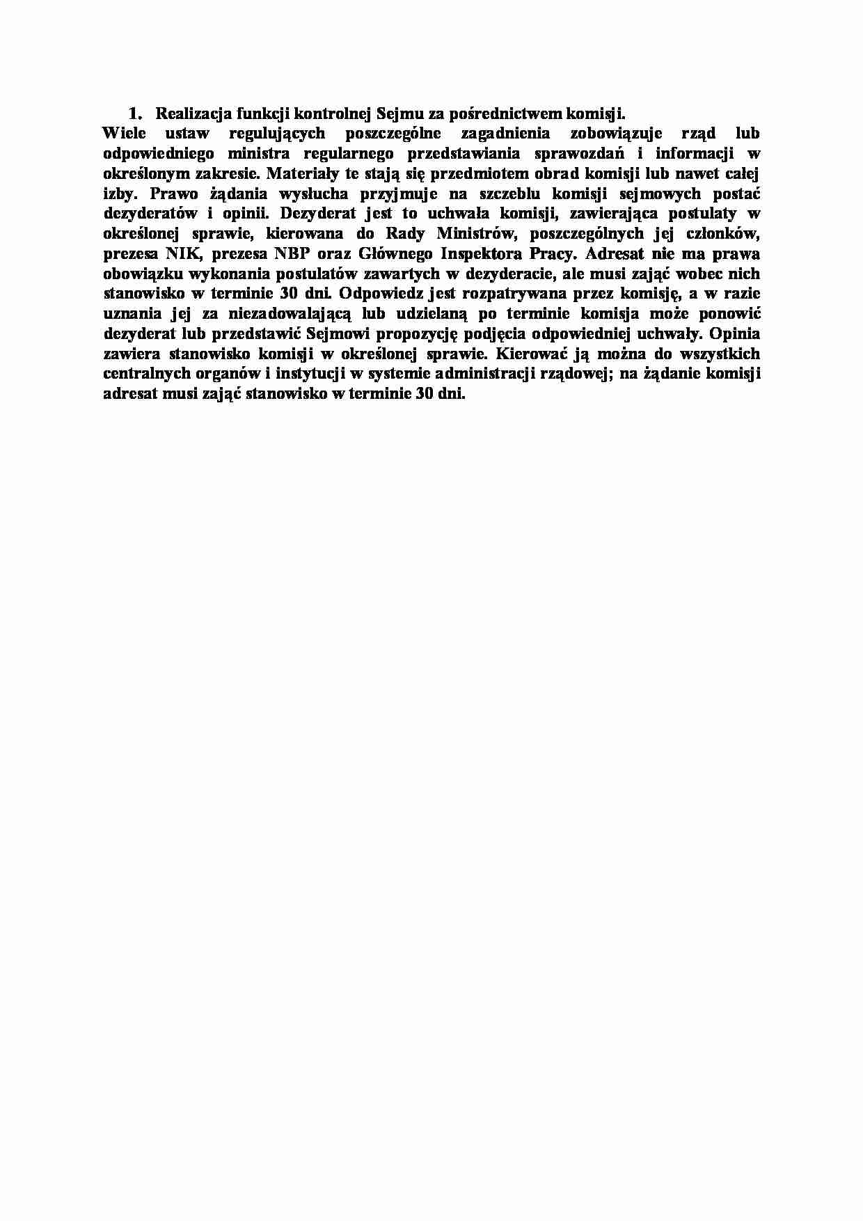 Realizacja funkcji kontrolnej Sejmu za pośrednictwem komisji-opracowanie - strona 1