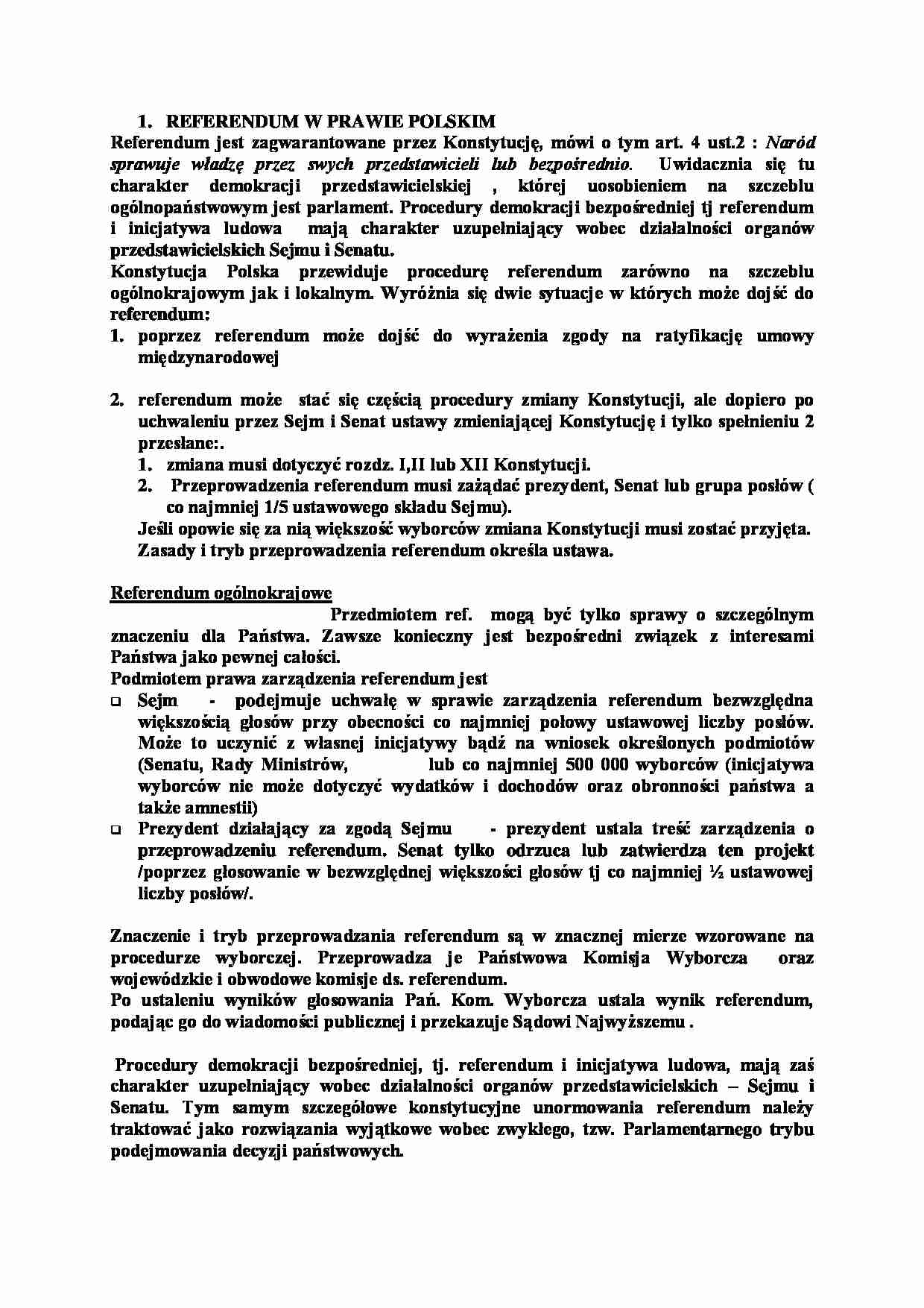 Referendum w prawie polskim-opracowanie - strona 1