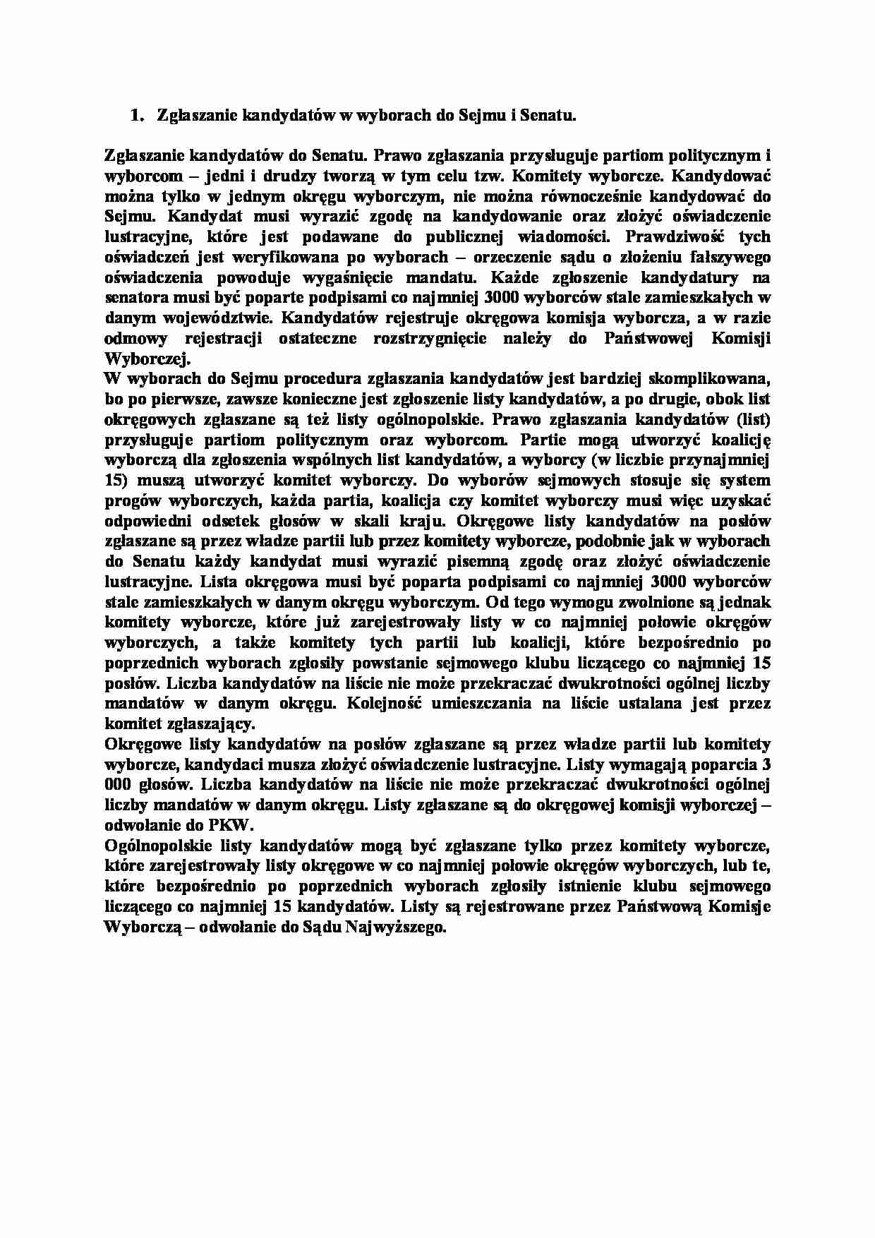 Zgłaszanie kandydatów w wyborach do Sejmu i Senatu-opracowanie - strona 1