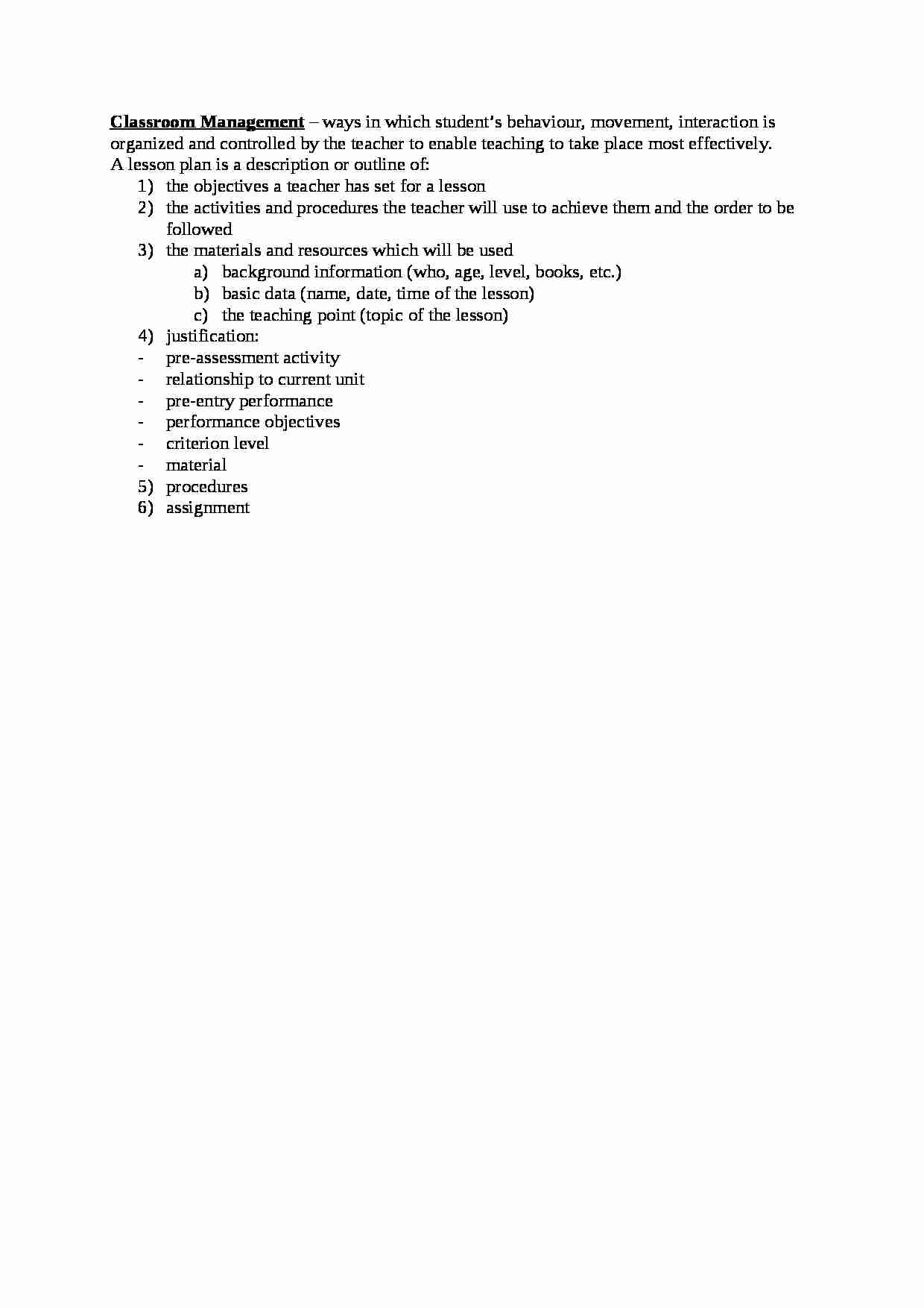 Classroom Management - definition - strona 1