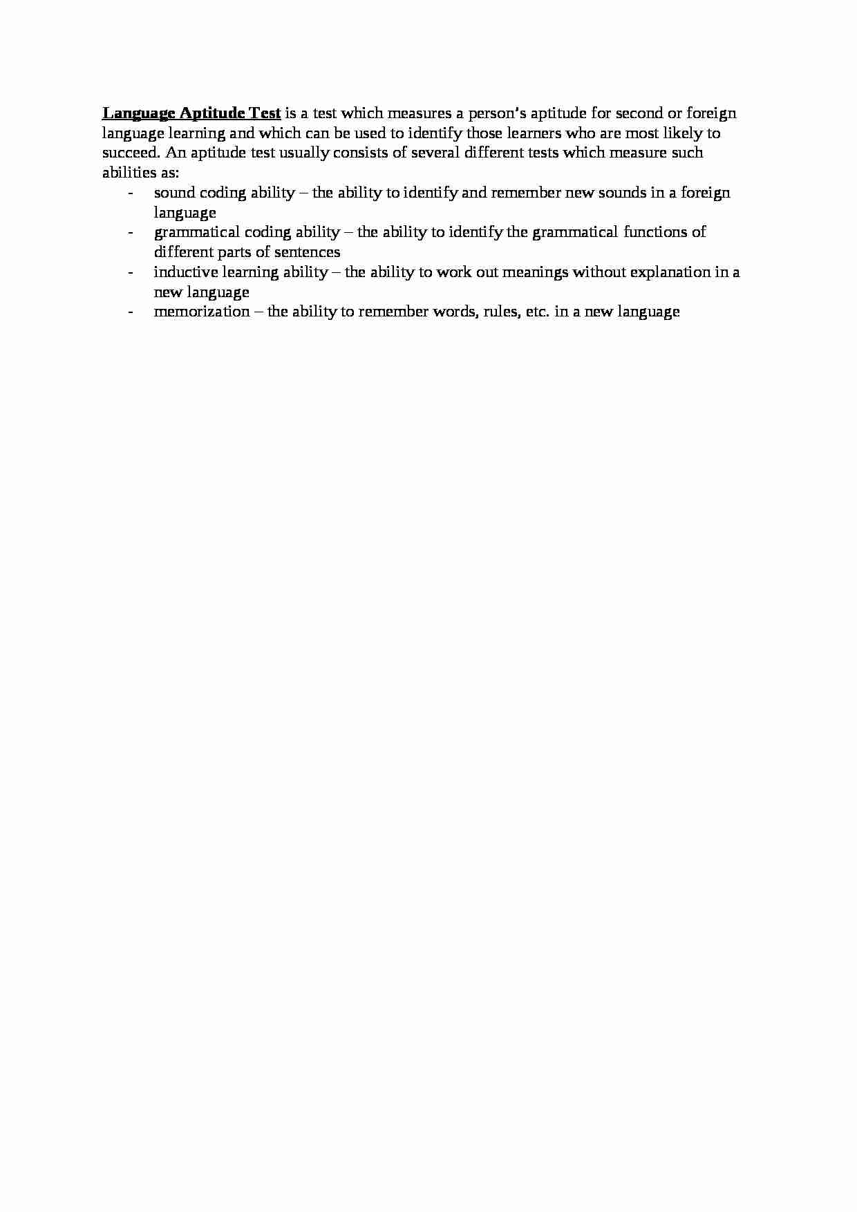 Language Aptitude Test-opracowanie - strona 1