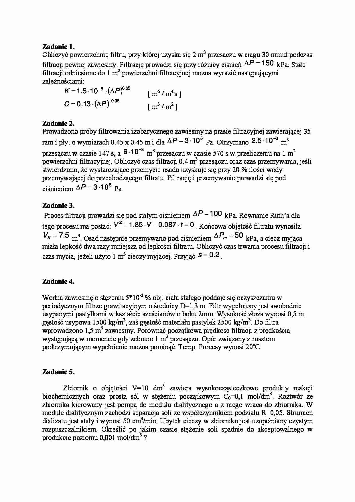 Inżynieria chemiczna - ćwiczenia - Prędkość filtracji - strona 1
