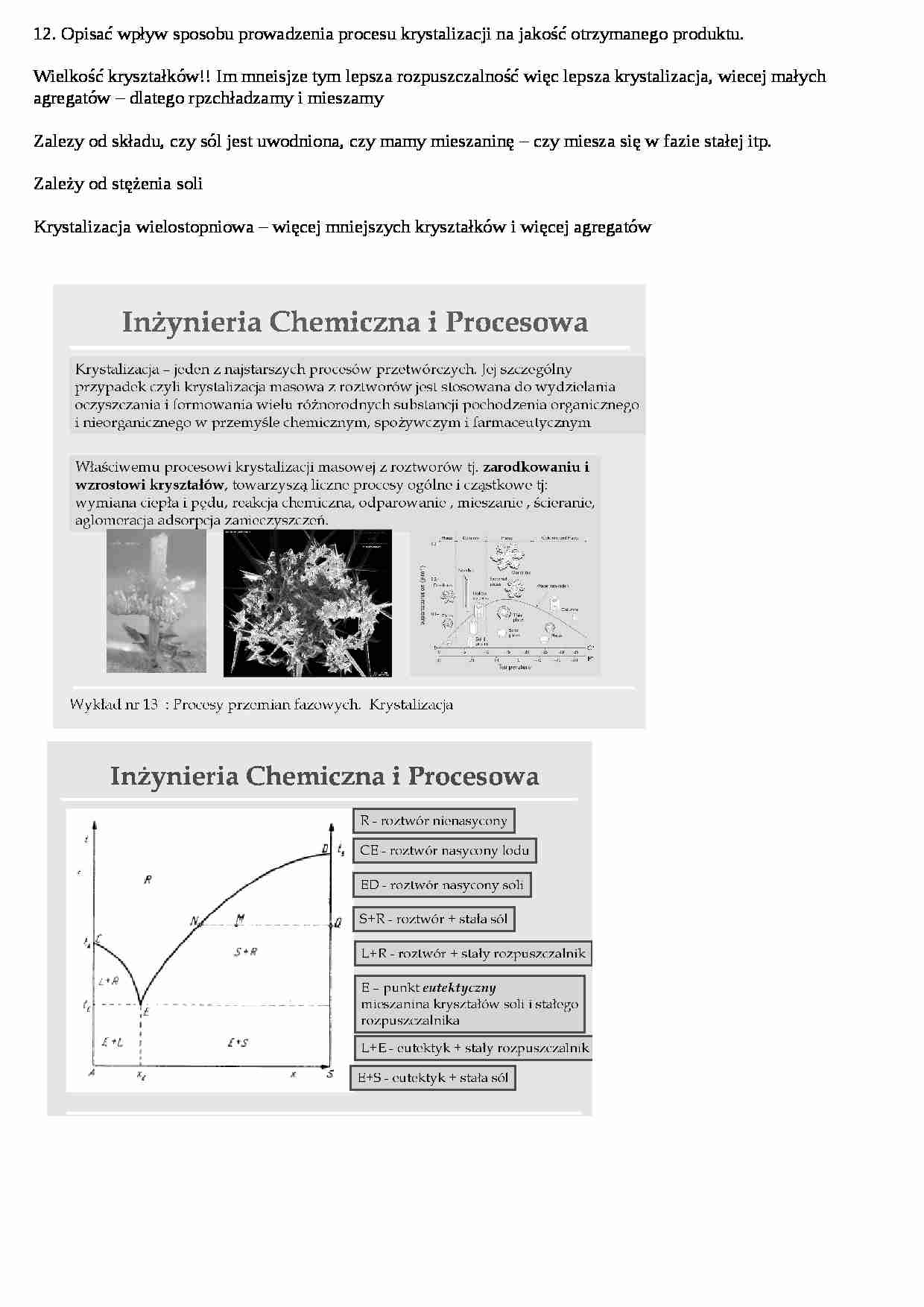 Inżynieria chemiczna - ćwiczenia - Krystalizacja - strona 1