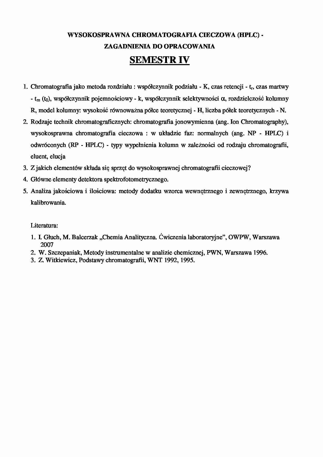 Chromatografia cieczowa - zagadnienia egzaminacyjne - strona 1