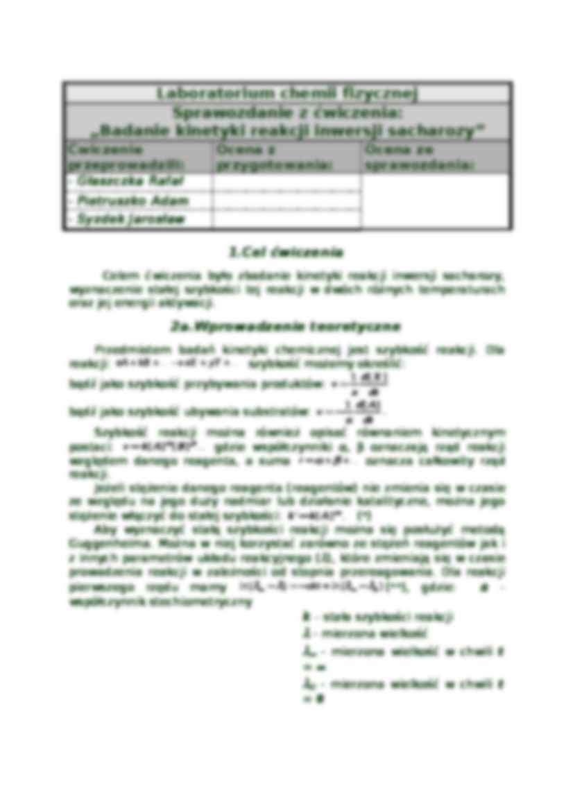 Pelne sprawozdanie z ćwiczeń - kinetyka inwersji sacharozy - strona 2
