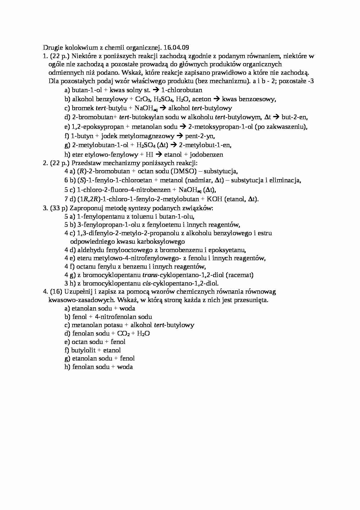 Chemia organiczna - kolokwium - strona 1