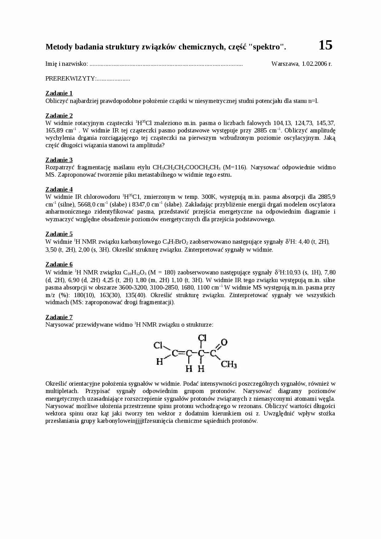 Metody badania struktury związków chemicznych - wykład cz. 15 - strona 1