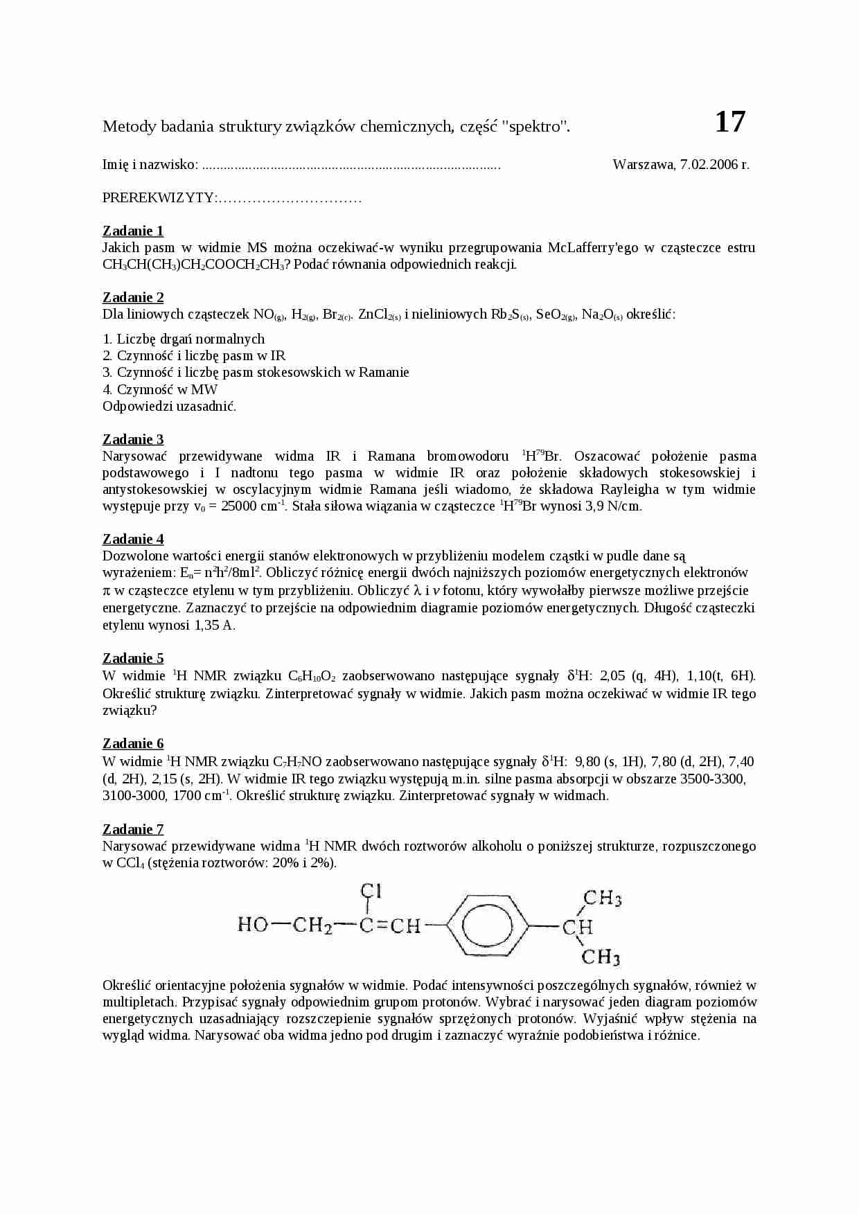 Metody badania struktury związków chemicznych  - wykład - strona 1
