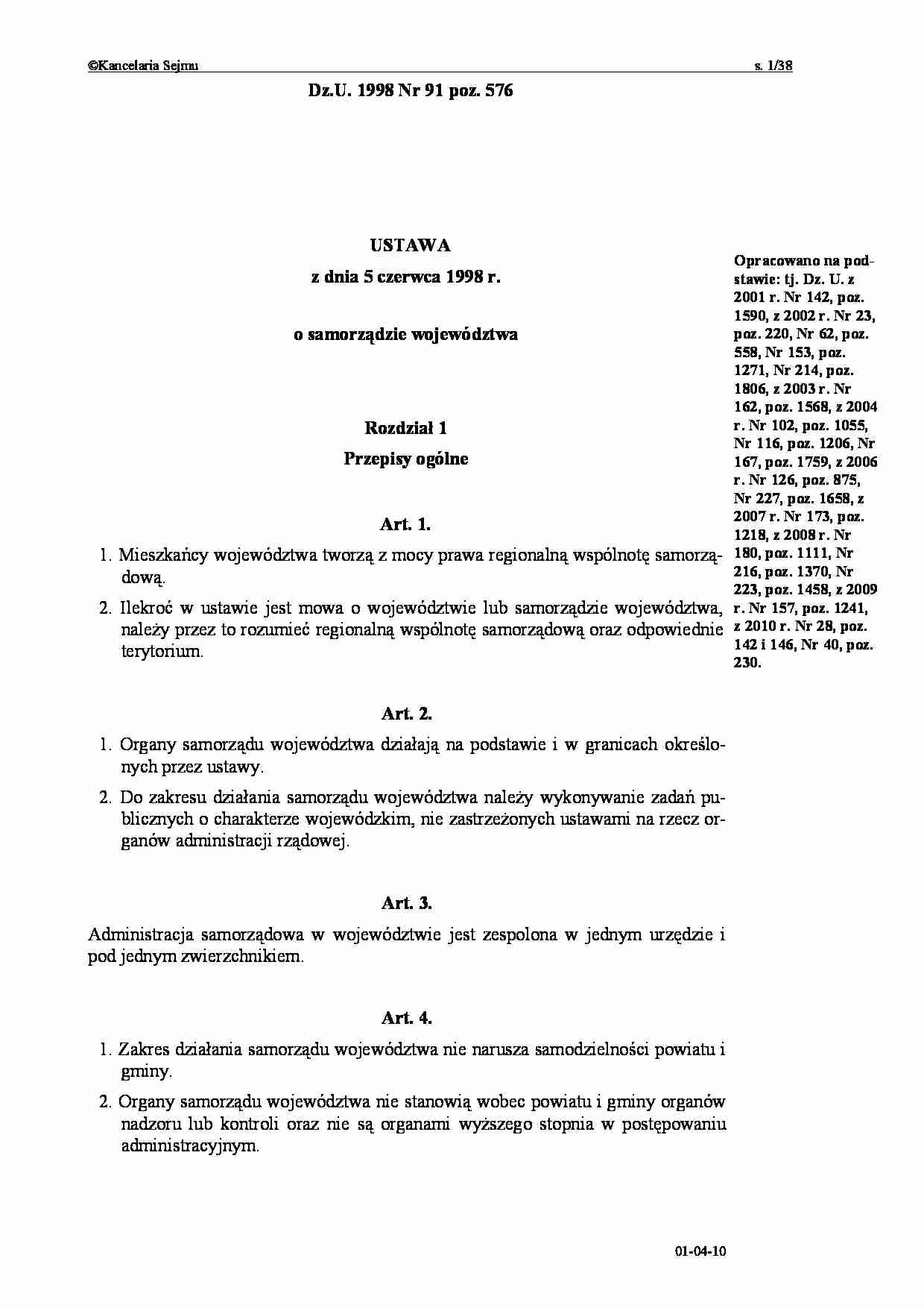 Ustawa o samorządzie województwa  - strona 1