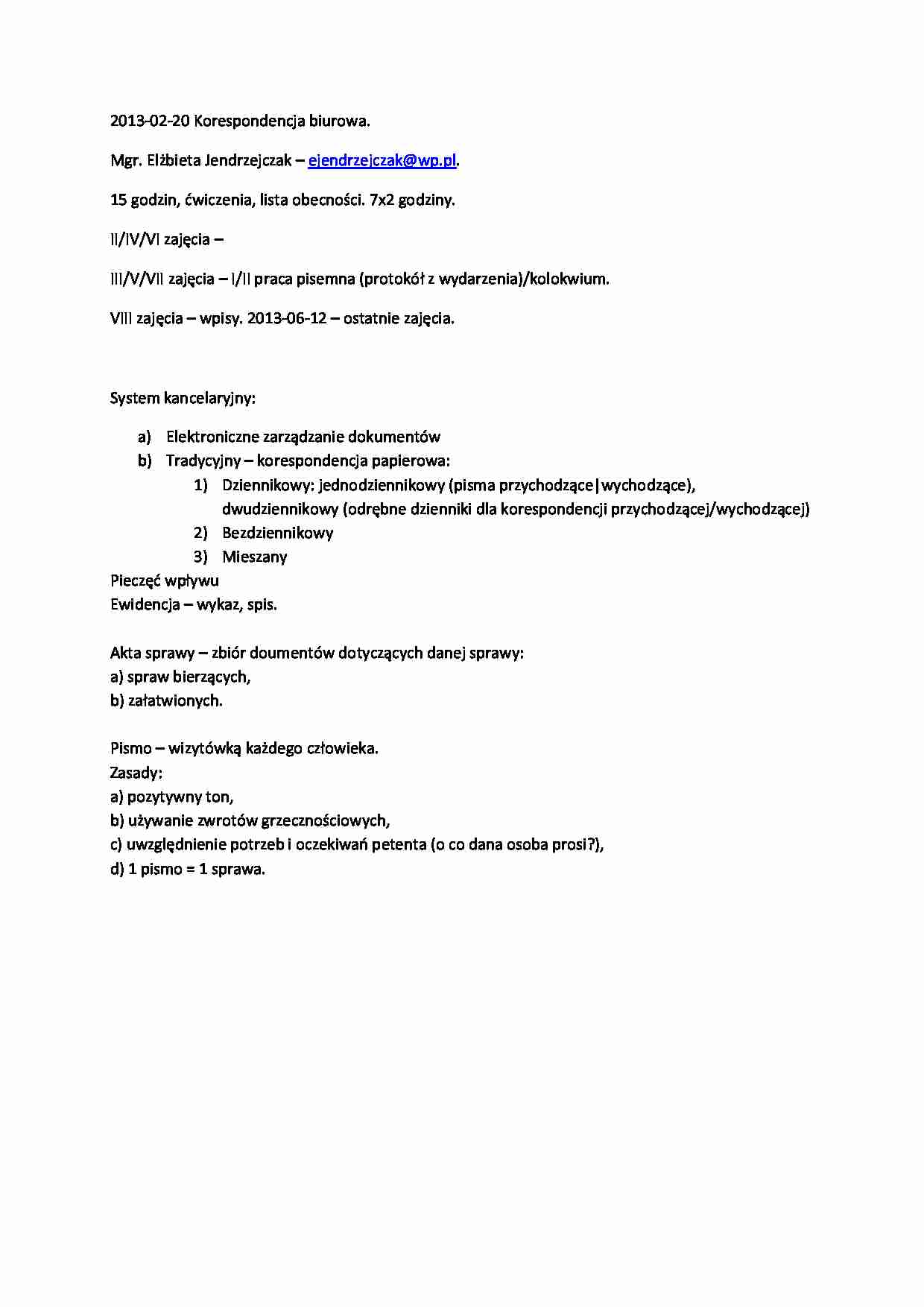 Korespondencja biurowa - Notatki - strona 1