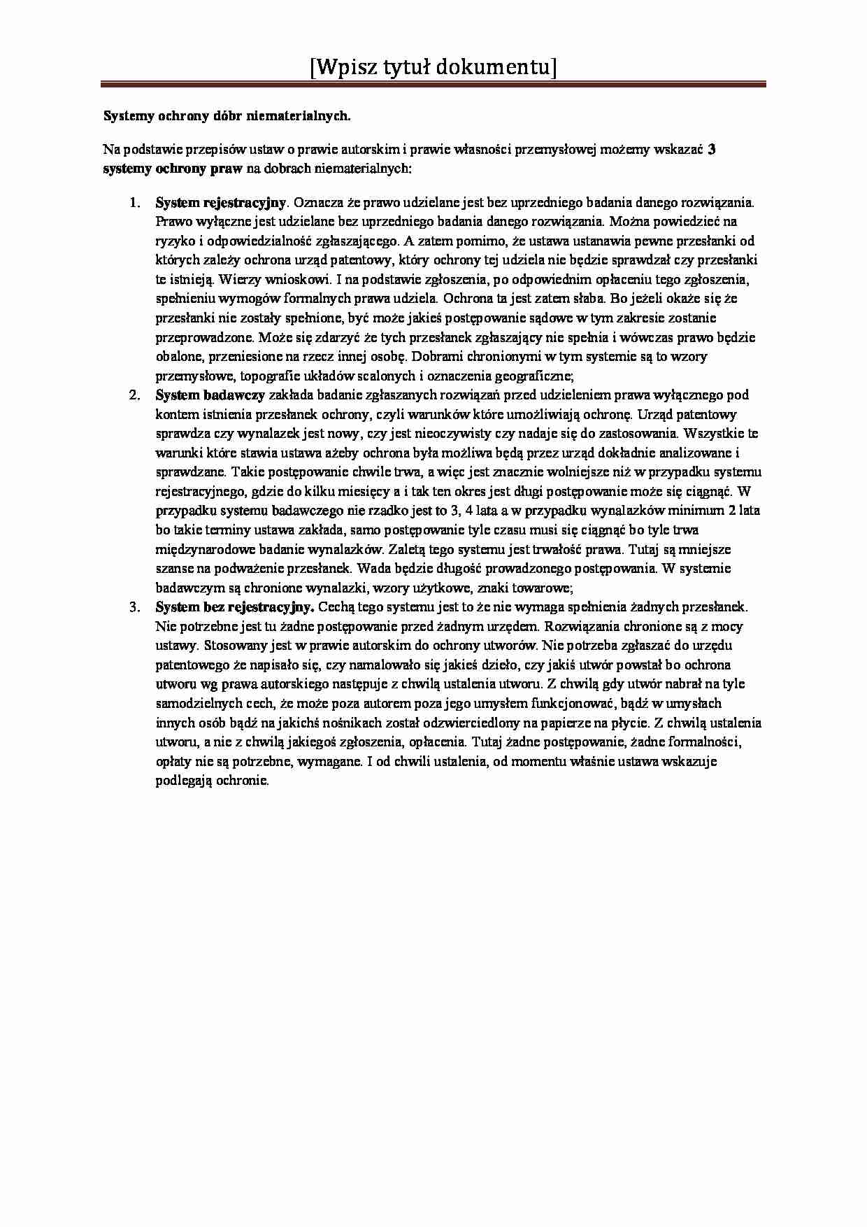 Systemy ochrony dóbr niematerialnych-opracowanie - strona 1
