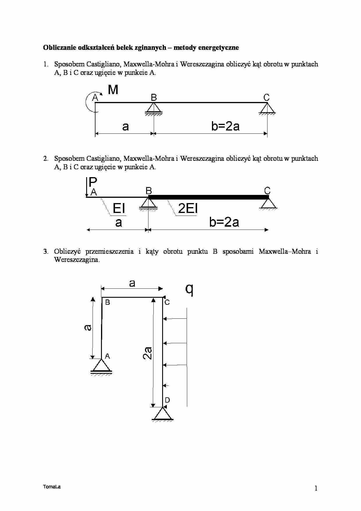 Obliczanie odkształceń belek zginanych – metody energetyczne - strona 1