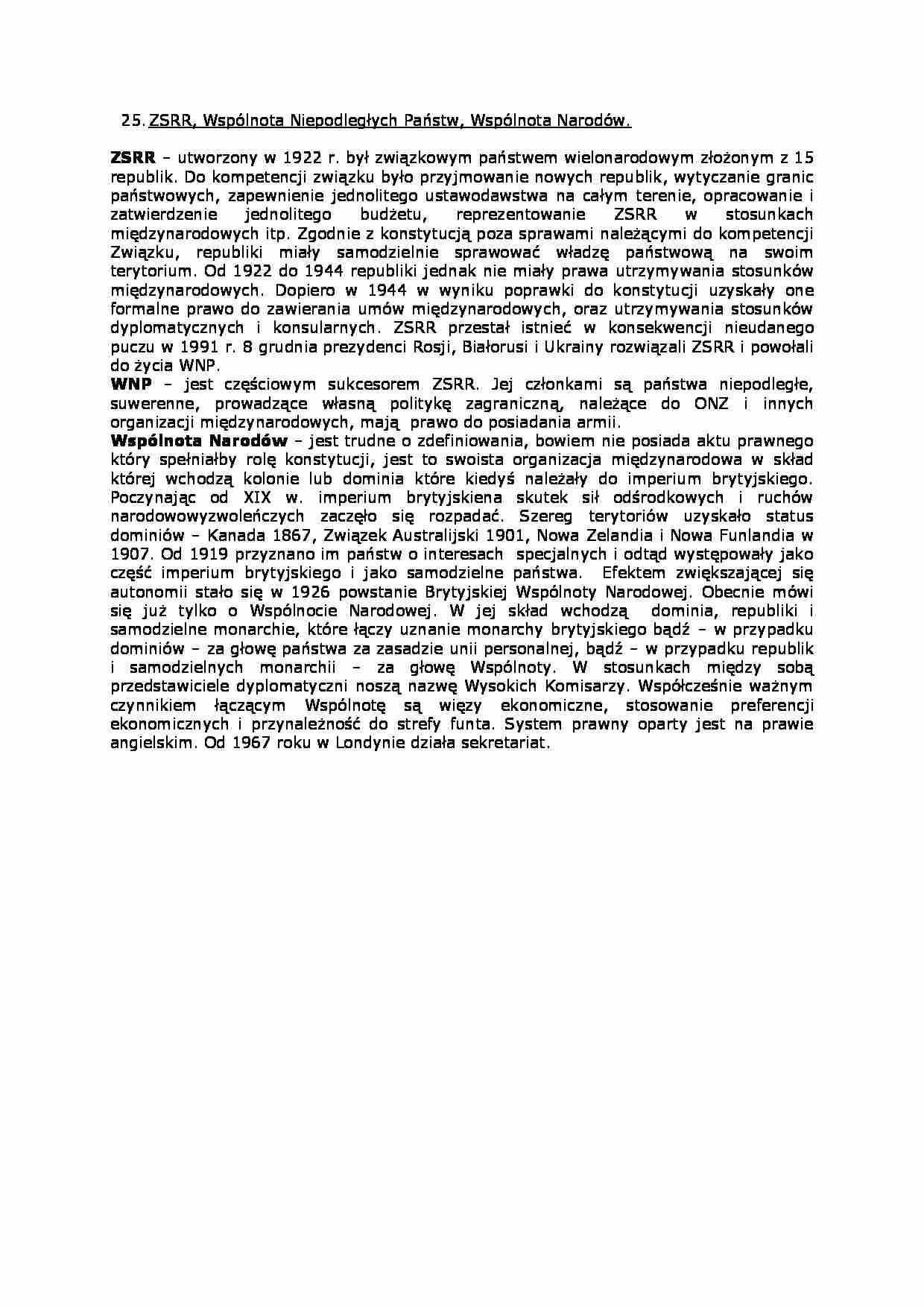 ZSRR, Wspólnota Niepodległych Państw, Wspólnota Narodów. - strona 1
