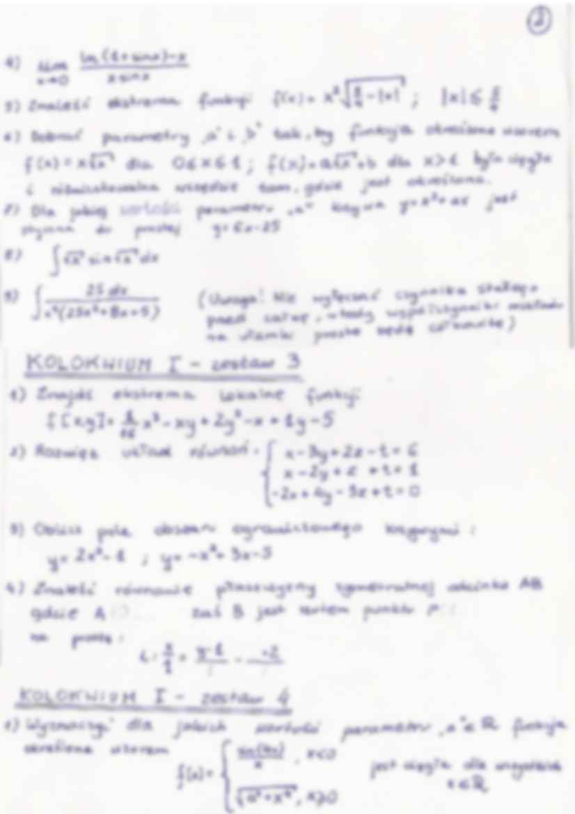 Przykładowe zadania na kolokwium z matematyki - strona 2