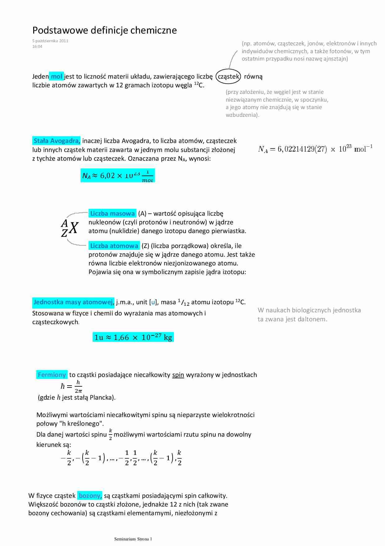 Podstawowe definicje chemiczne - strona 1