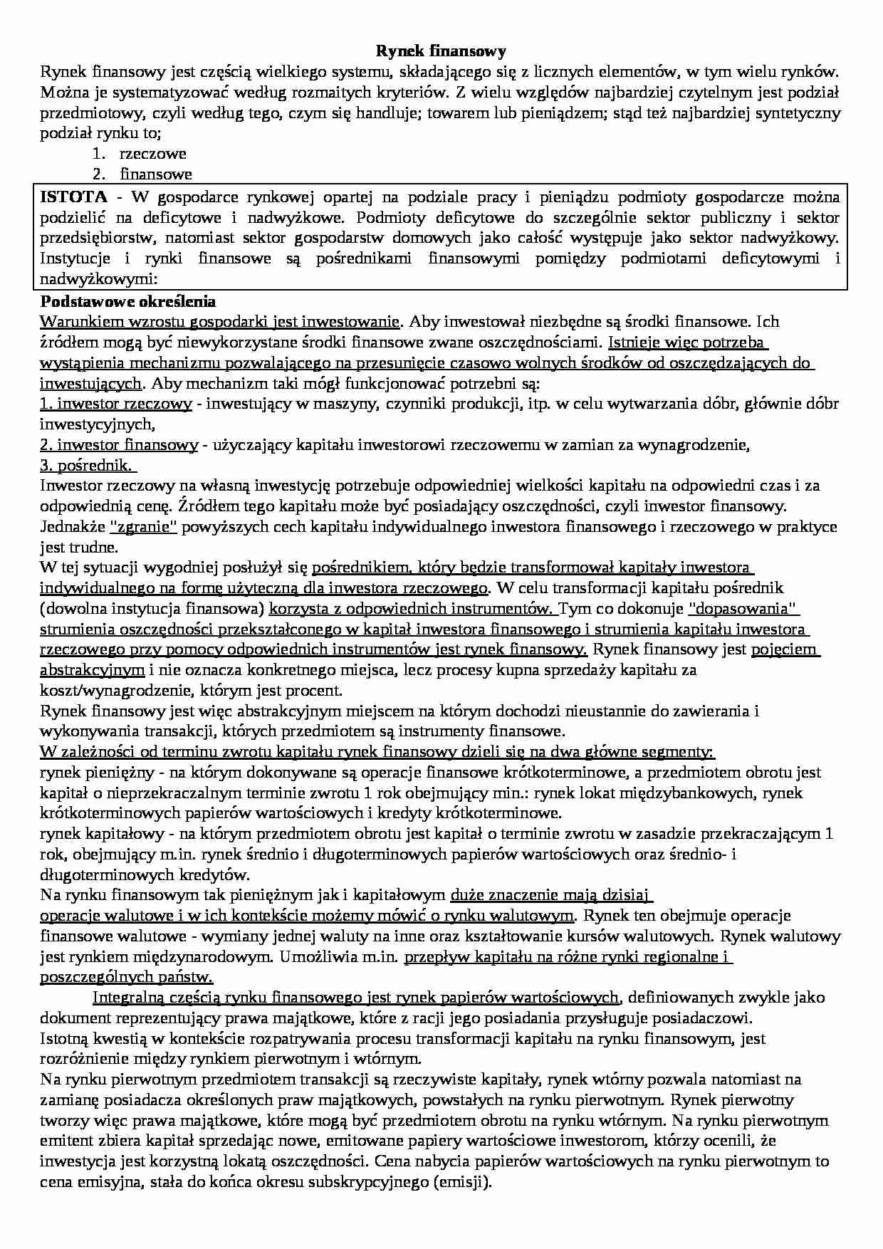 Rynki finansowe - Instytucje polskiego rynku kapitałowego - strona 1