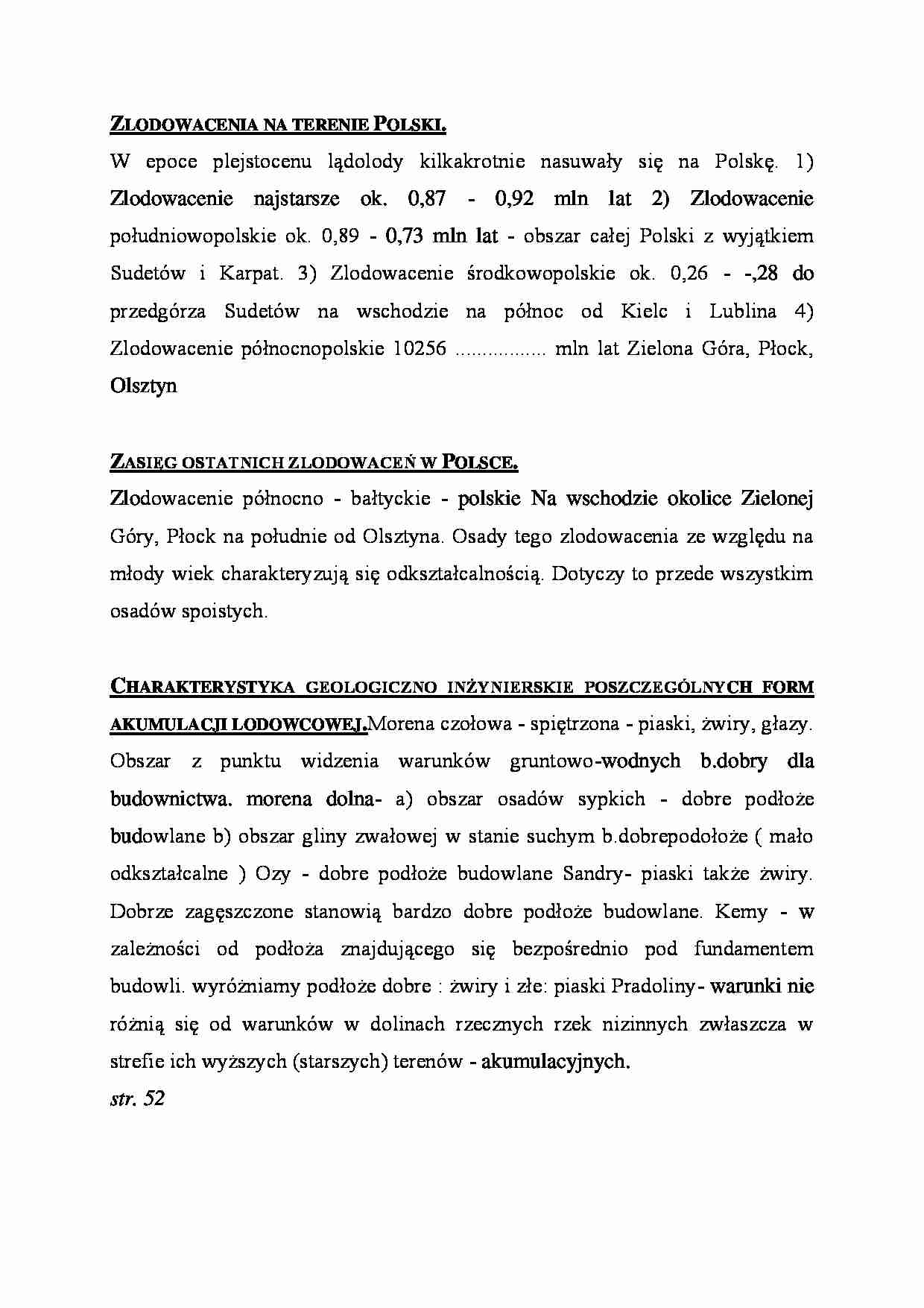 Zlodowacenia na terenie Polski - omówienie  - strona 1