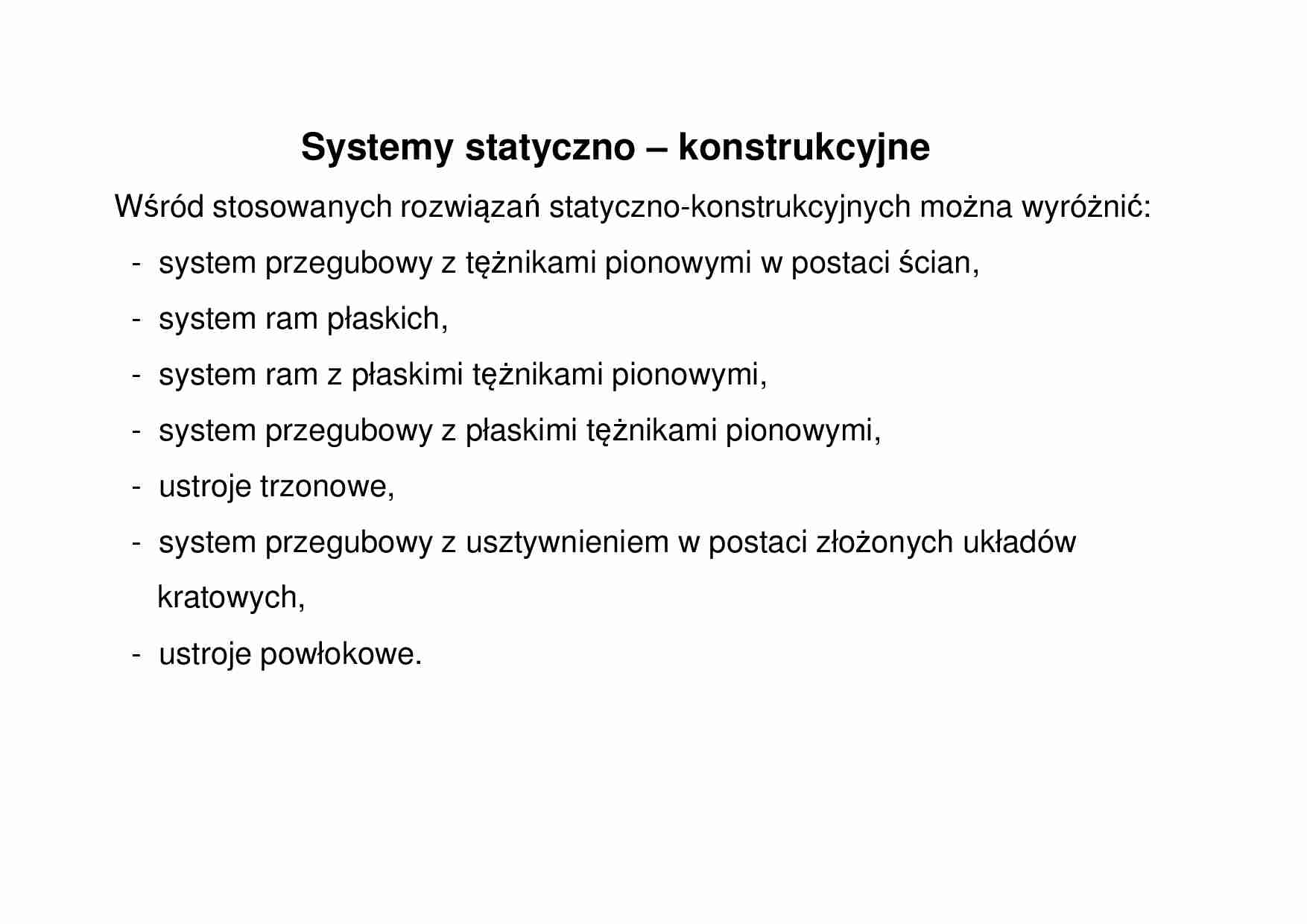 Systemy statyczno – konstrukcyjne - omówienie  - strona 1