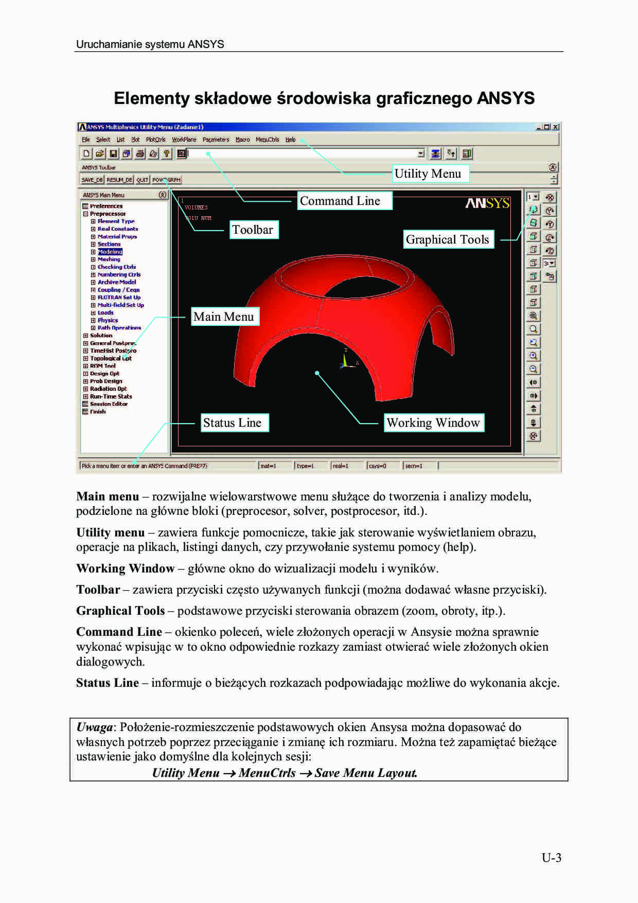Wspornik - PSN, Elementy składowe środowiska graficznego ANSYS - strona 1