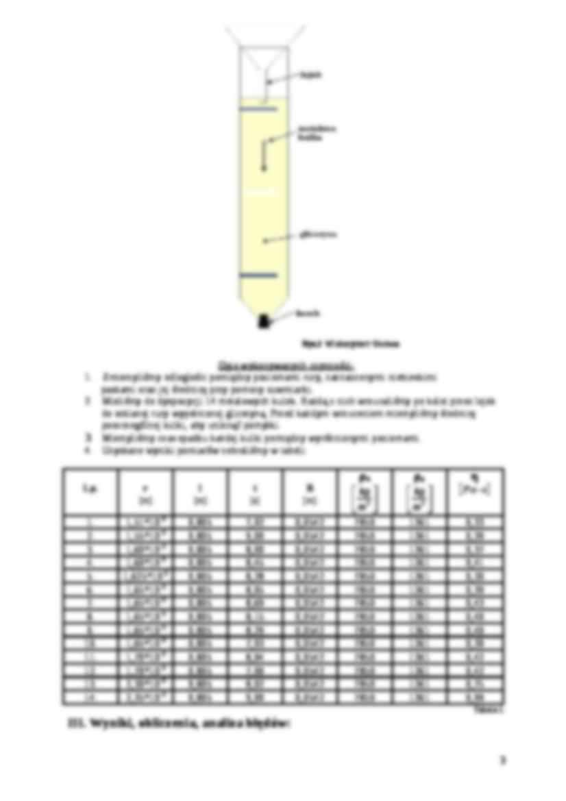 sprawozdanie: Wyznaczanie bezwzględnego współczynnika lepkości cieczy metodą Stokesa. - strona 3