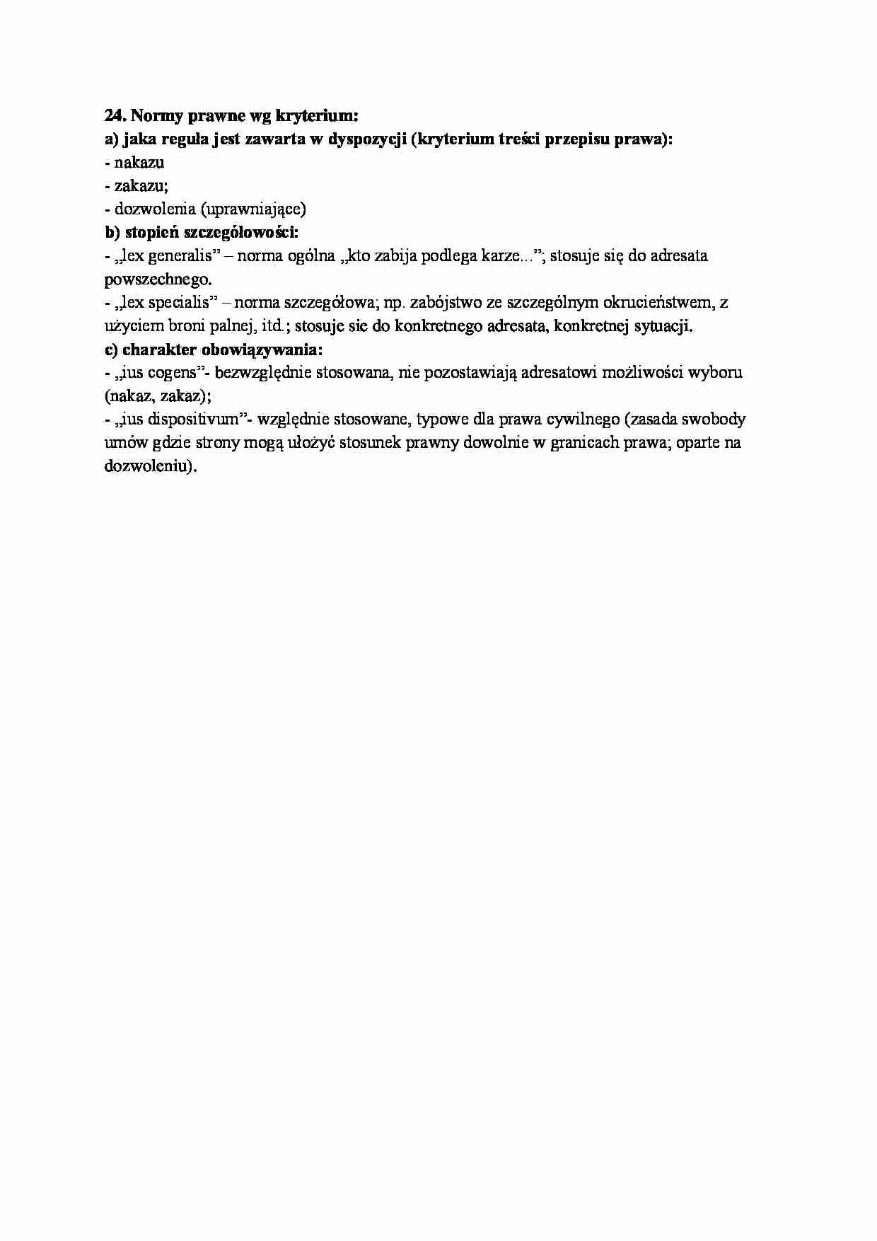 Normy prawne według kryterium-opracowanie - strona 1