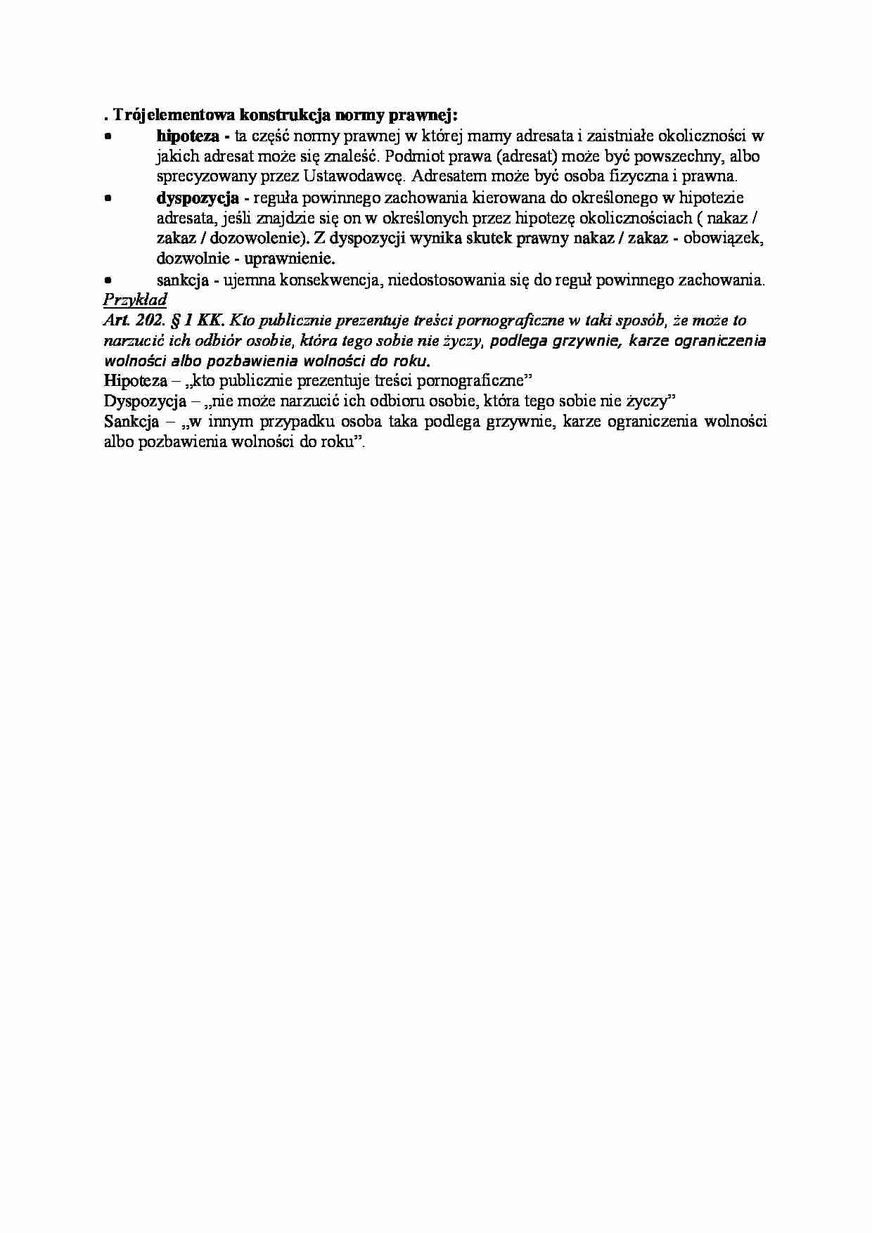 Trójelementowa konstrukcja normy prawnej-opracowanie - strona 1