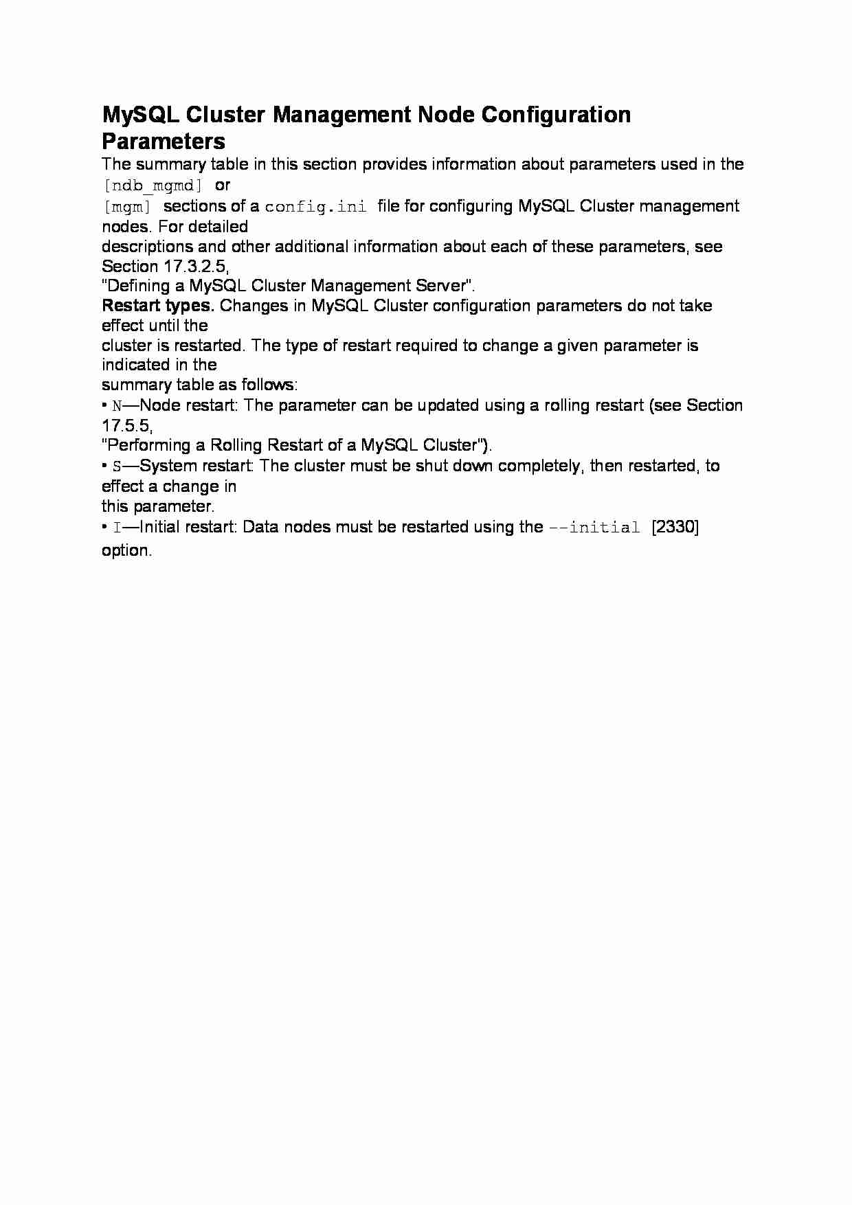 MySQL Cluster Management Node Configuration Parameters-opracowanie - strona 1