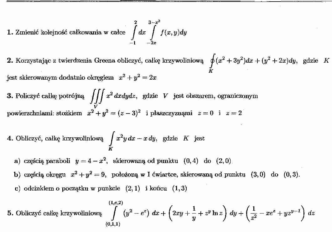 matematyka kolokwium z całek wielokrotnych i krzywoliniowych zestaw A - strona 1
