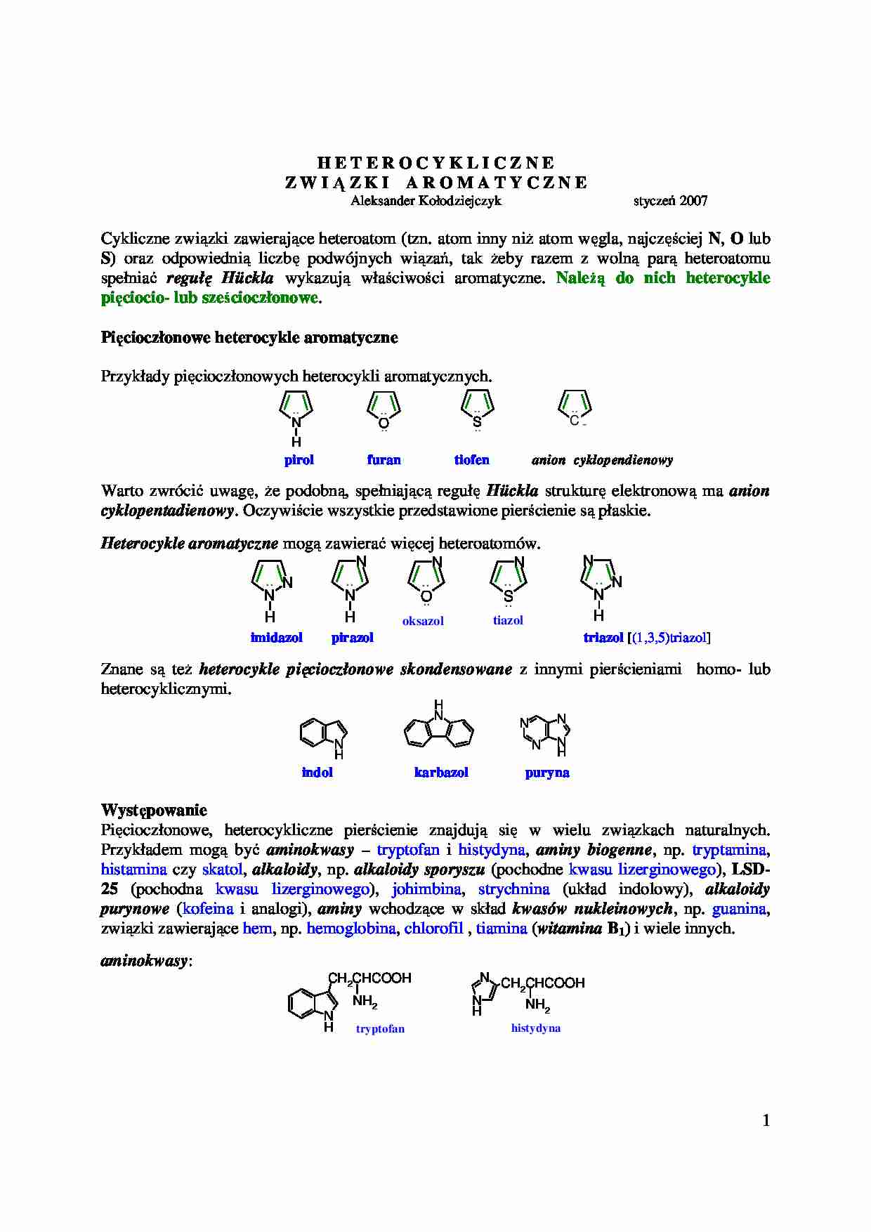 Heterocykliczne związki aromatyczne - omówienie  - strona 1