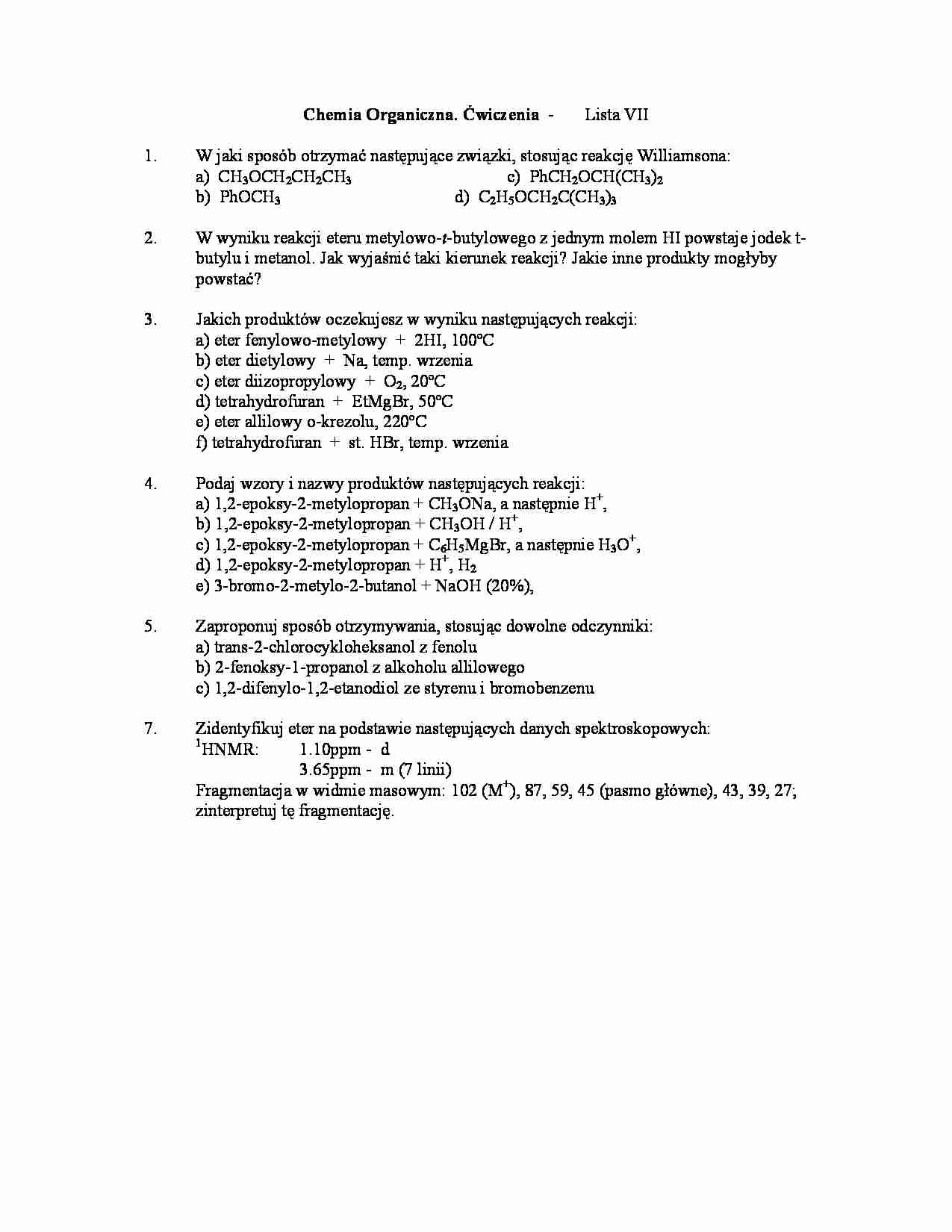 Chemia organiczna - ćwiczenia, lista VI - Eter dietylowy - strona 1