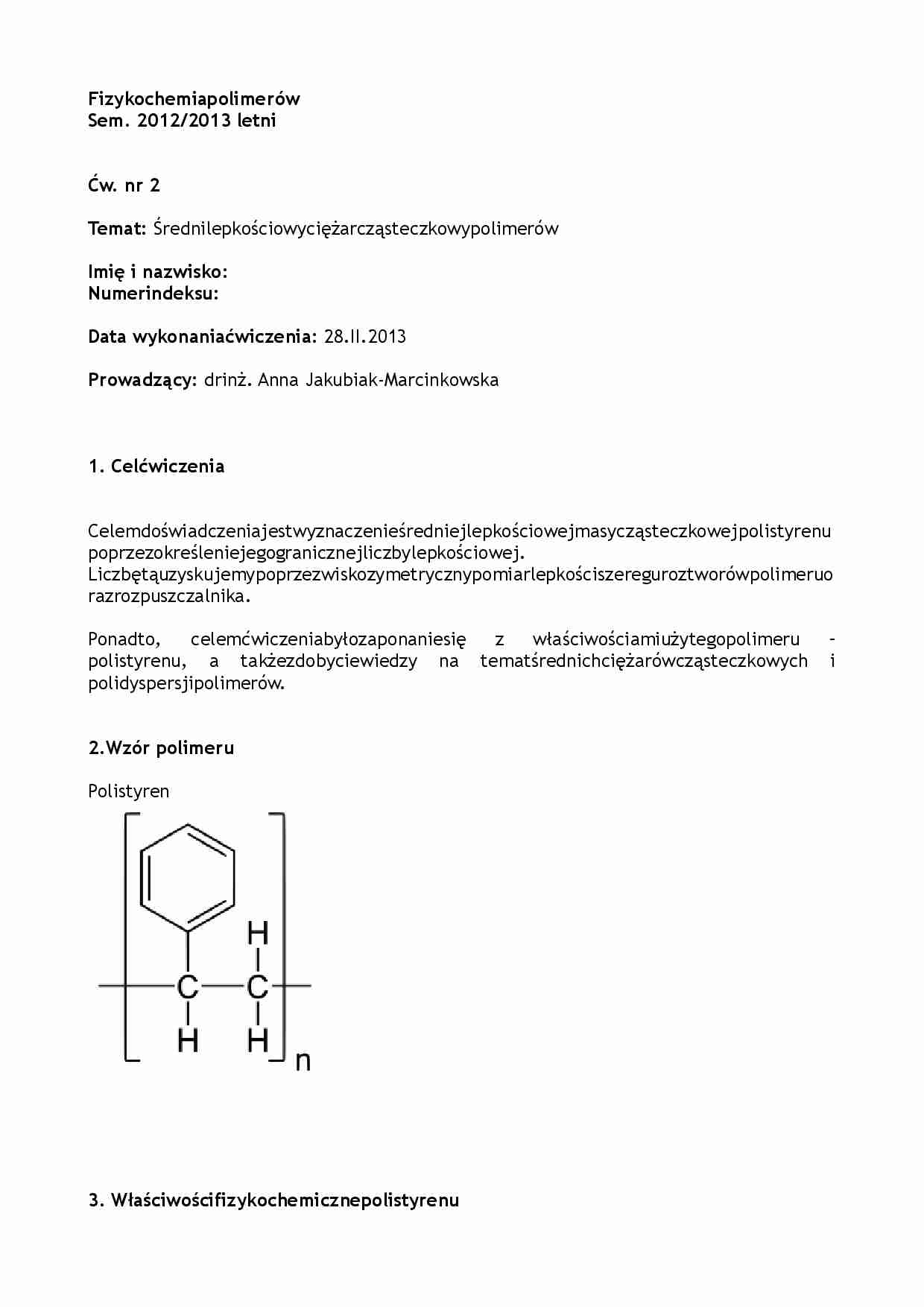 Średni lepkościowy ciężar cząsteczkowy polimerów - omówienie  - strona 1