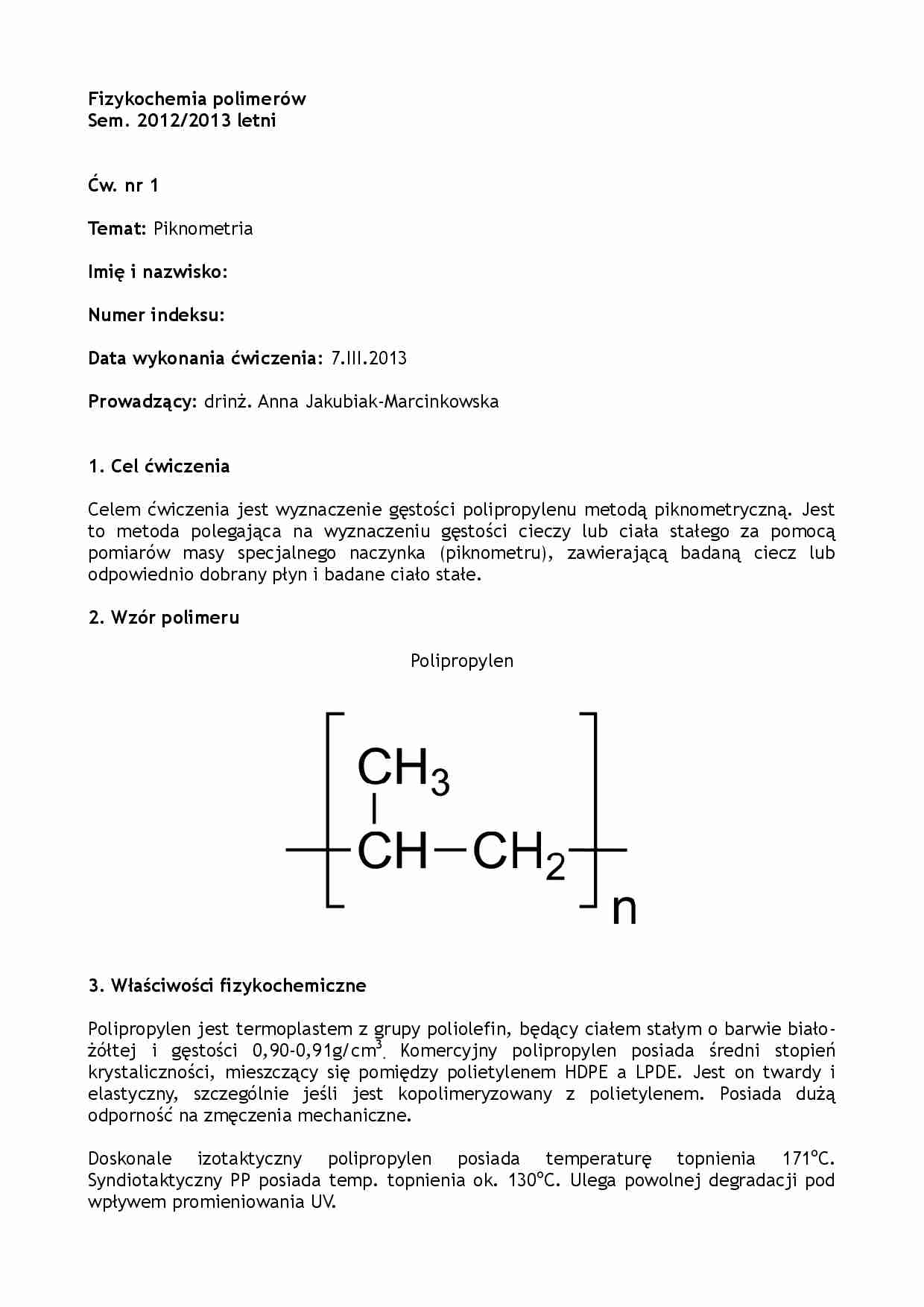 Fizykochemia polimerów - wstęp - strona 1