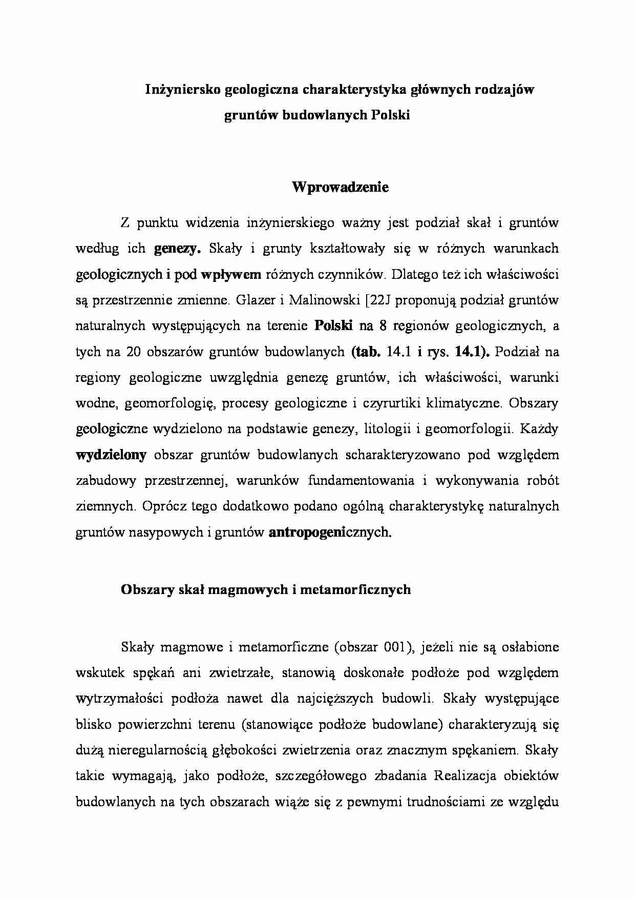 Inżyniersko-geologiczna charakterystyka głównych rodzajów gruntów budowlanych Polski - wykład - strona 1