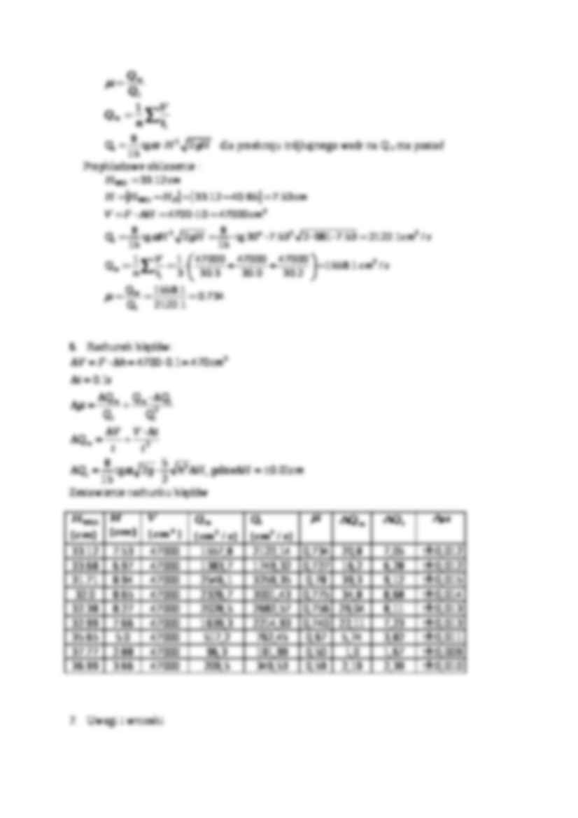 Wyznaczenie współczynnika wydatku i sporządzenie charakterystyki przelewu mierniczego-opracowanie - strona 3
