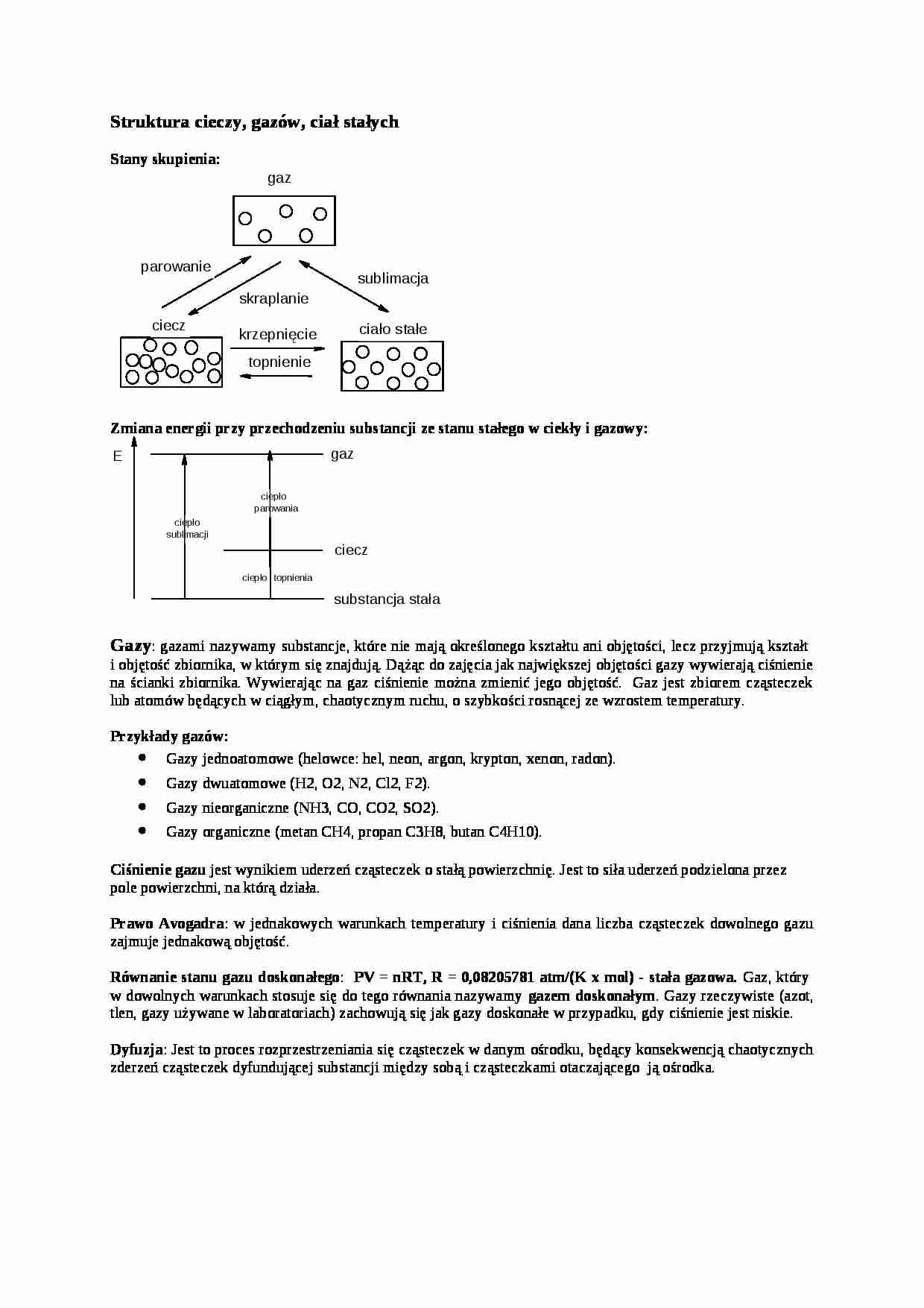 Struktura cieczy, gazów, ciał stałych-opracowanie - strona 1
