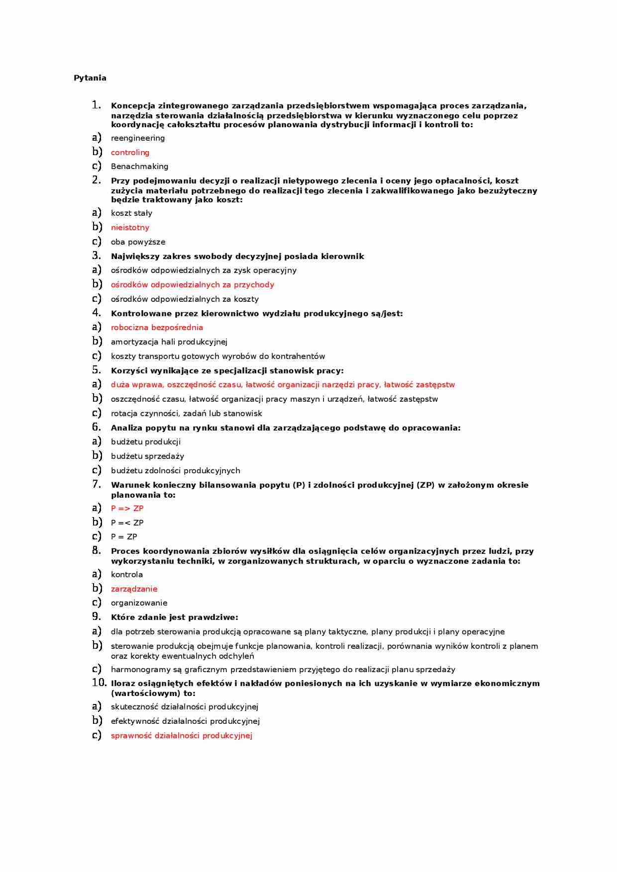Podstawy zarządzania i organizacji-test - strona 1