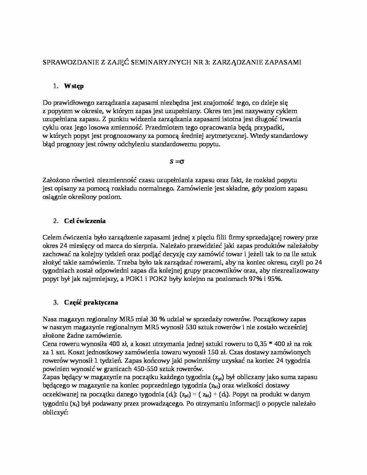  Zarządzanie zapasami-sprawozdanie - strona 1