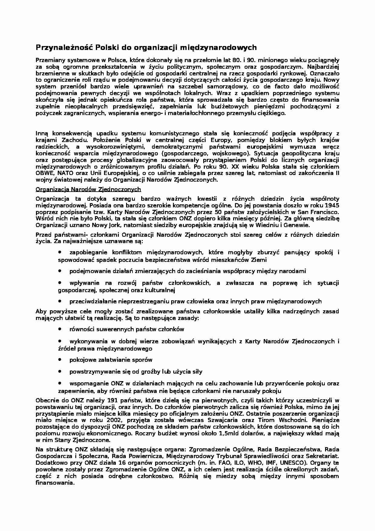 Przynależność Polski do organizacji międzynarodowych-opracowanie - strona 1